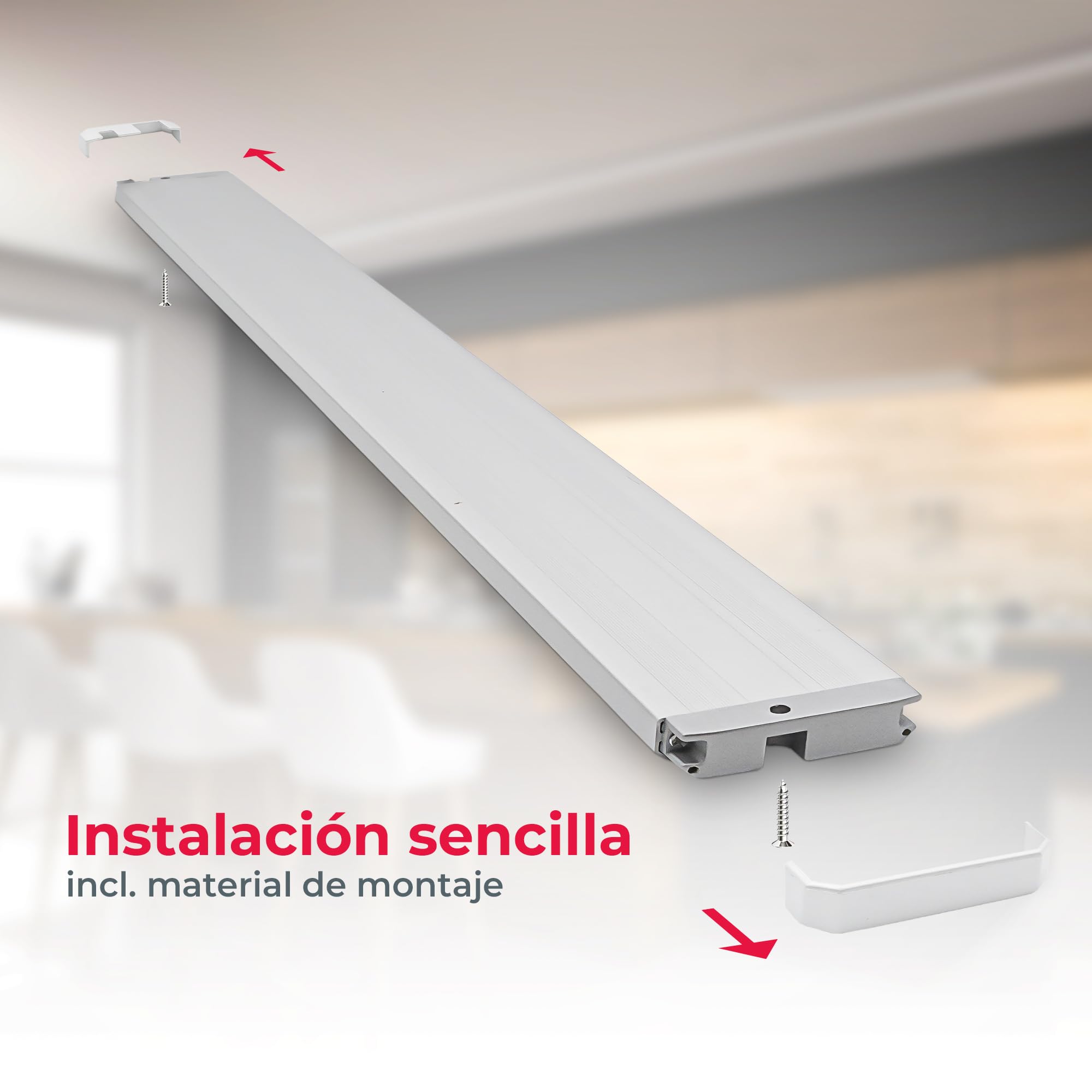 B.K.Licht - 10W Eco-Friendly LED Strip Light, Warm White 3000K, 1100lm, Under Cabinet Lighting for Kitchen, Adhesive LED Light Bar, Closet Lighting, Dimmable LED Tape - Perfect for Kitchen Countertops, Wardrobes & Shelves (White-Silver)