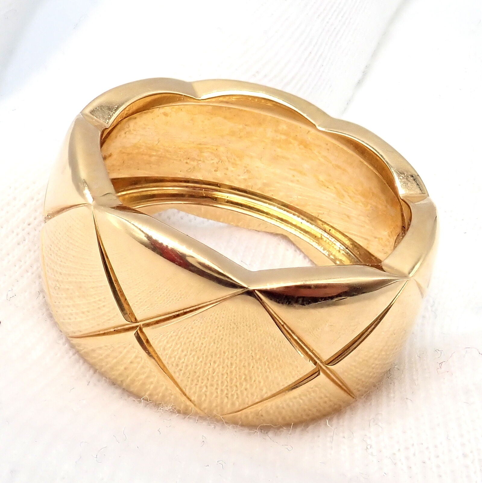 Authentic Chanel 18k Yellow Gold Large Wide Coco Crush Band Ring for Women - Luxury Fashion Jewelry Gift for Birthday, Anniversary & Special Occasions