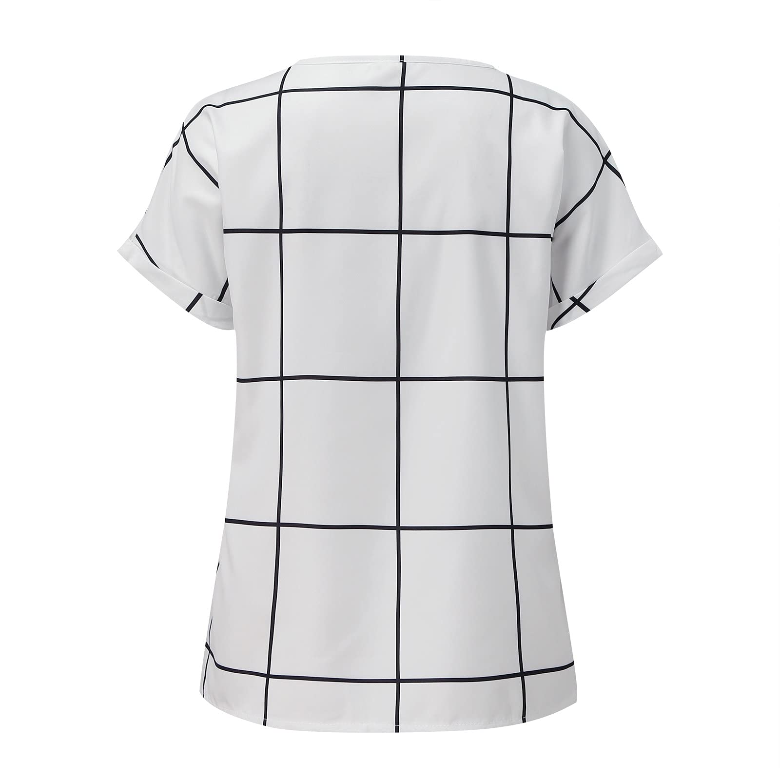 FMCHICO Women's Casual Lattice Print Crewneck Short Sleeve T-Shirt Blouse - Perfect for Summer Outfits, Daily Wear & Office Style