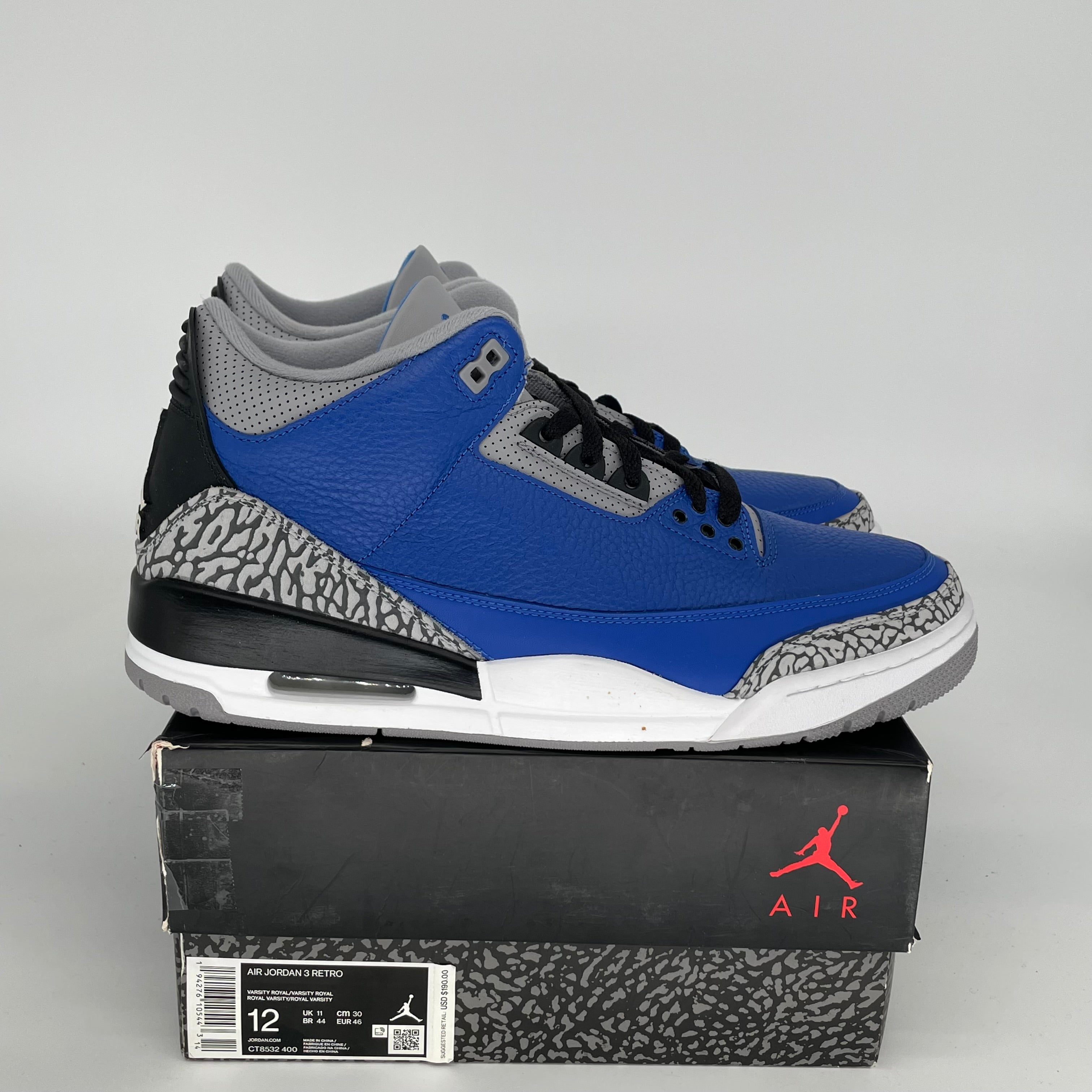 AIR JORDAN 3 VARSITY ROYAL CEMENT Men's Basketball Shoes - Size 12 (CT8532-400) | Retro Sneakers for Casual Wear & Street Style