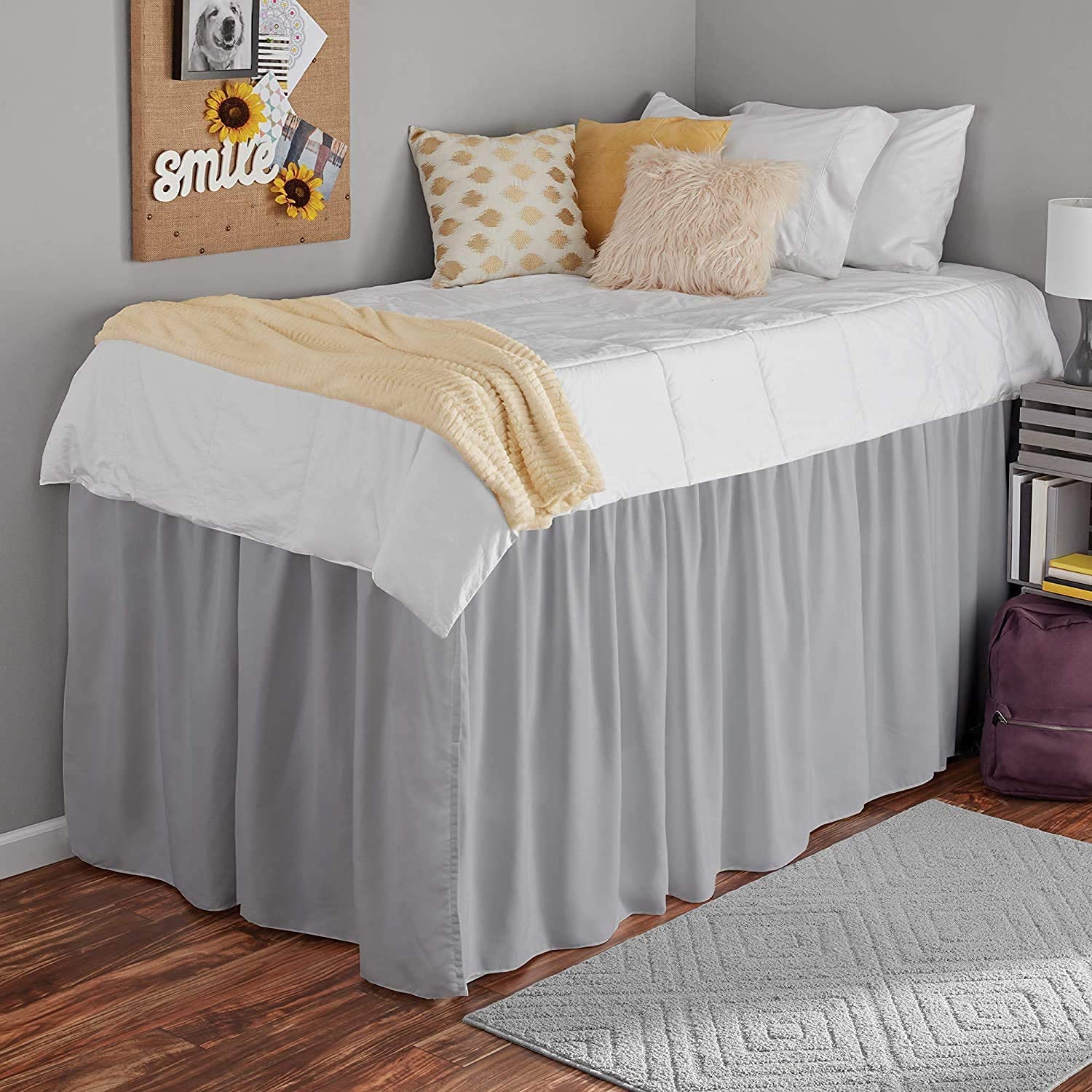 Elegant Ruffled Bed Skirt for Twin XL College Dorm - 42 Inch Drop Light Grey Bedding Skirt with 3-Sided Fabric | Perfect for Dorm Rooms, Guest Beds & Home Decor