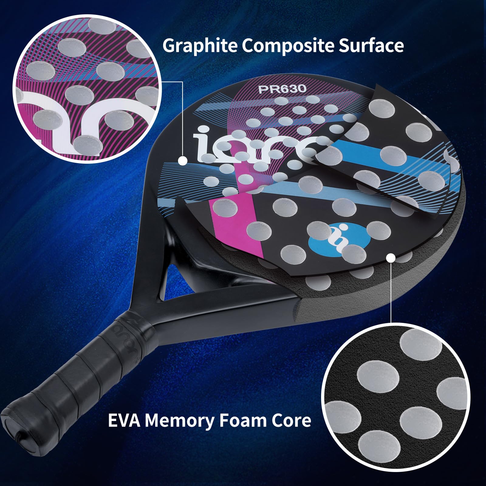 Premium Carbon Fiber Padel Racket with EVA Memory Flex Foam Core - Lightweight Tennis Racquet for Professional & Recreational Players - Perfect for Court Matches & Training Sessions