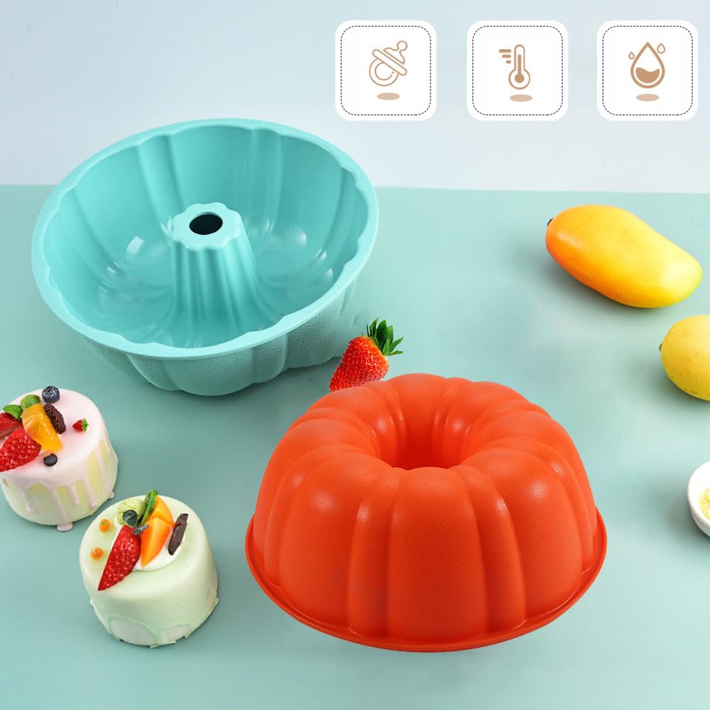 Non-Stick Silicone Bundt Cake Pan Set - 10 Inch Baking Molds for Cakes, Jello, Gelatin (2 Pack, Blue & Red) - Perfect for Birthday Parties, Holiday Desserts & Home Baking