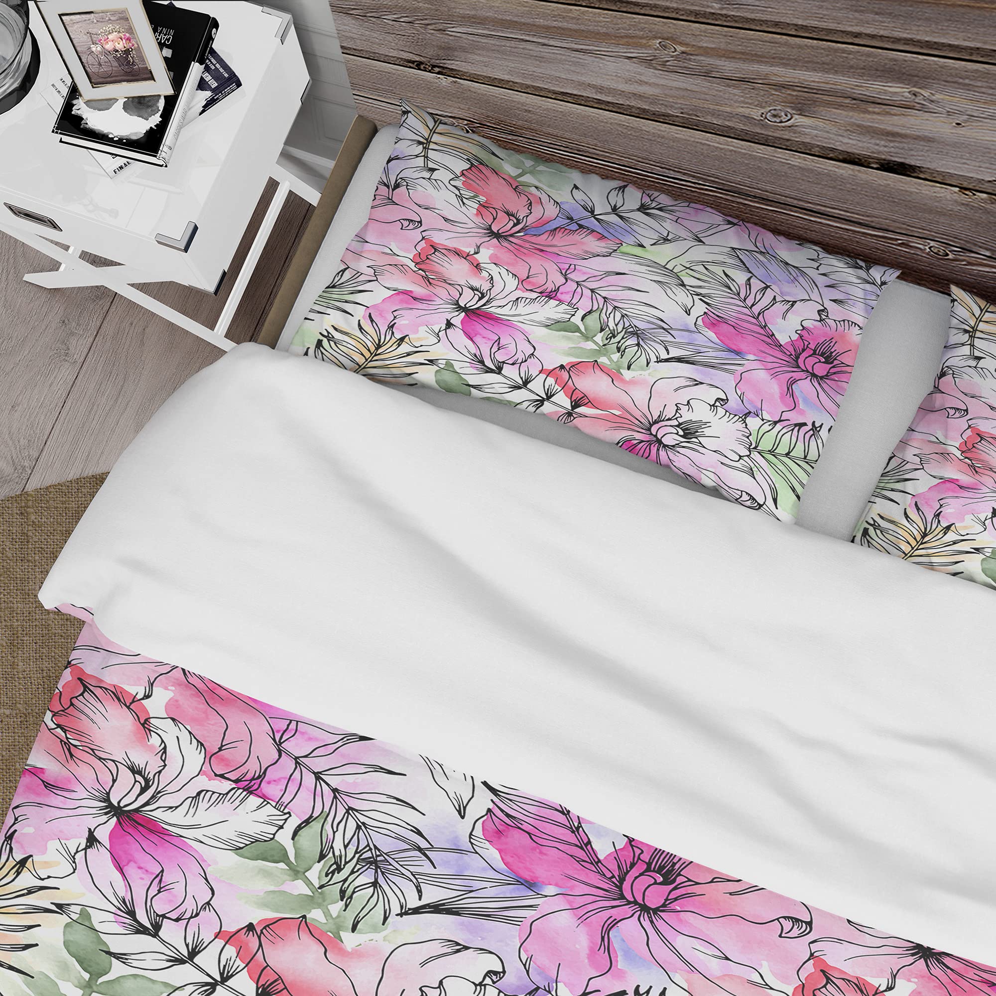 Tropical Flowers Floral Duvet Cover Set - Queen Size Bedding with Vibrant Botanical Print - Perfect for Beach House Decor & Boho Chic Bedroom Style
