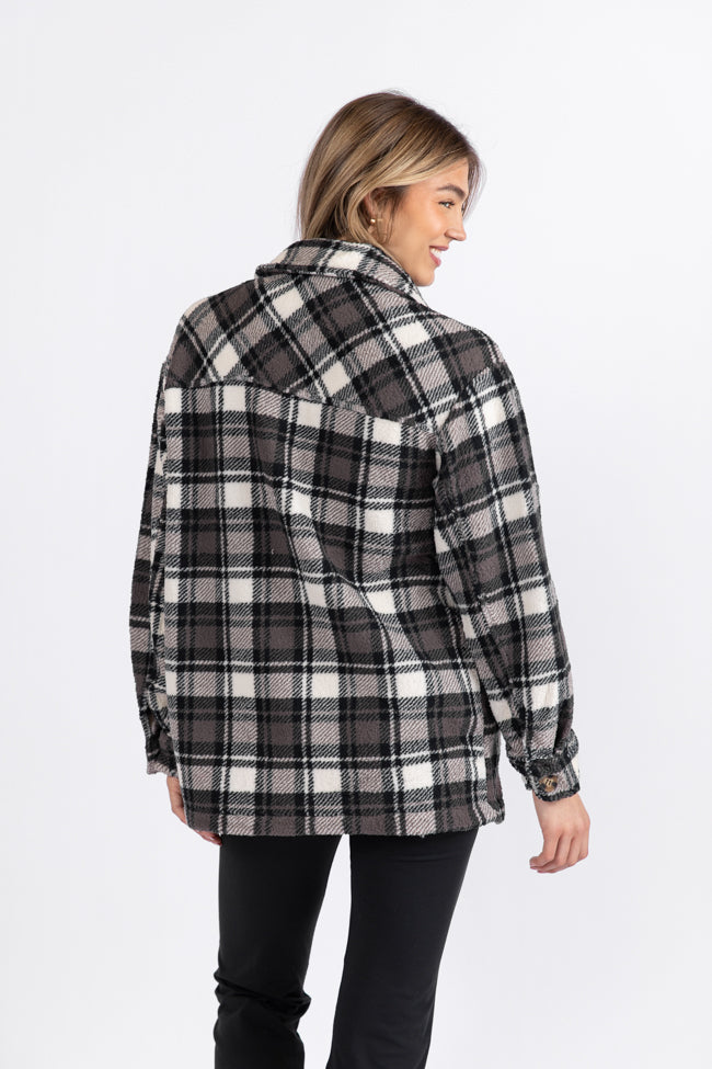 Through The Leaves Black Plaid Sherpa Shacket - Cozy Winter Jacket for Women | Perfect for Outdoor Adventures & Casual Wear