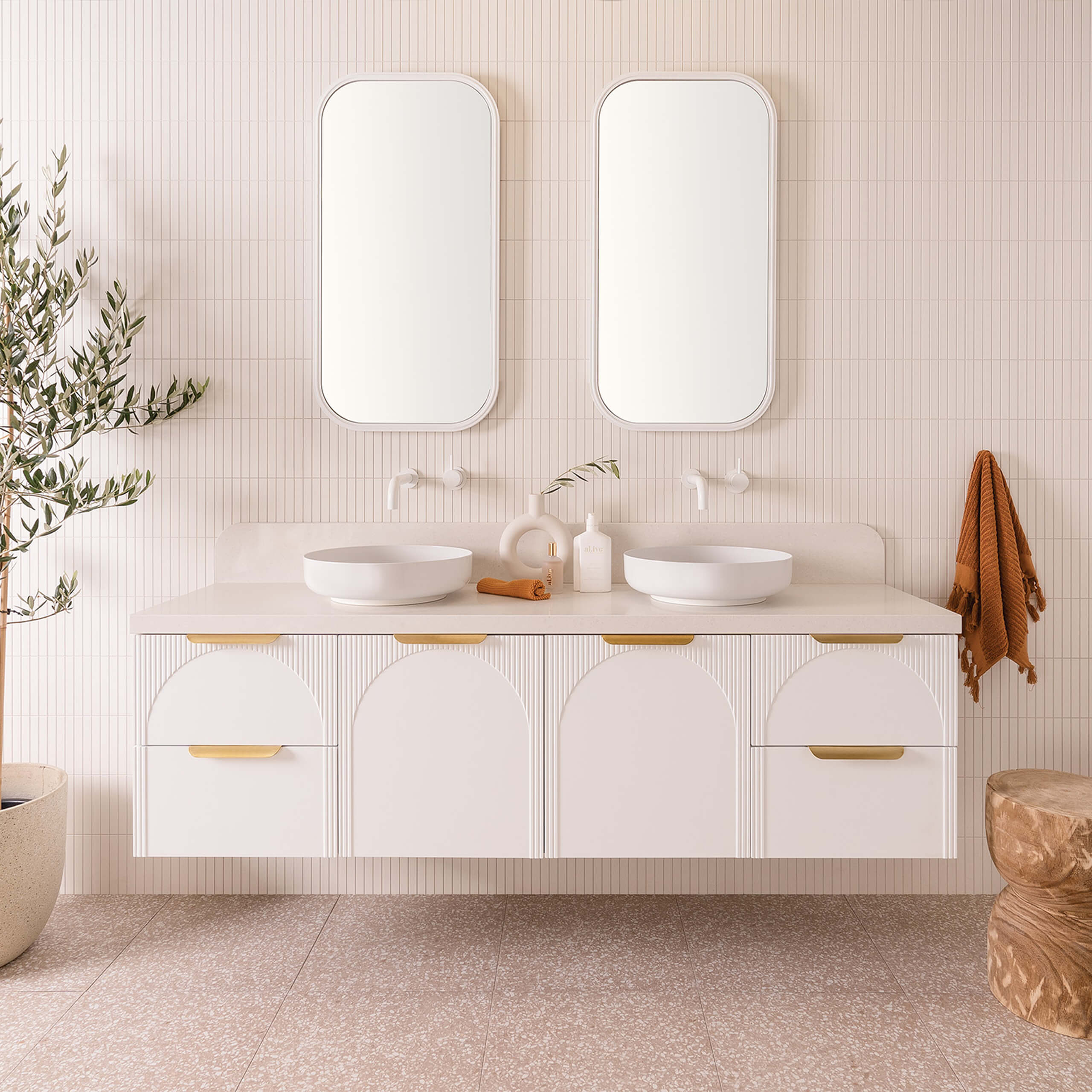 ADP Archie Door and Drawer Wall Mounted Vanity - Durasein Solid Surface Bathroom Sink Cabinet for Modern Home Decor