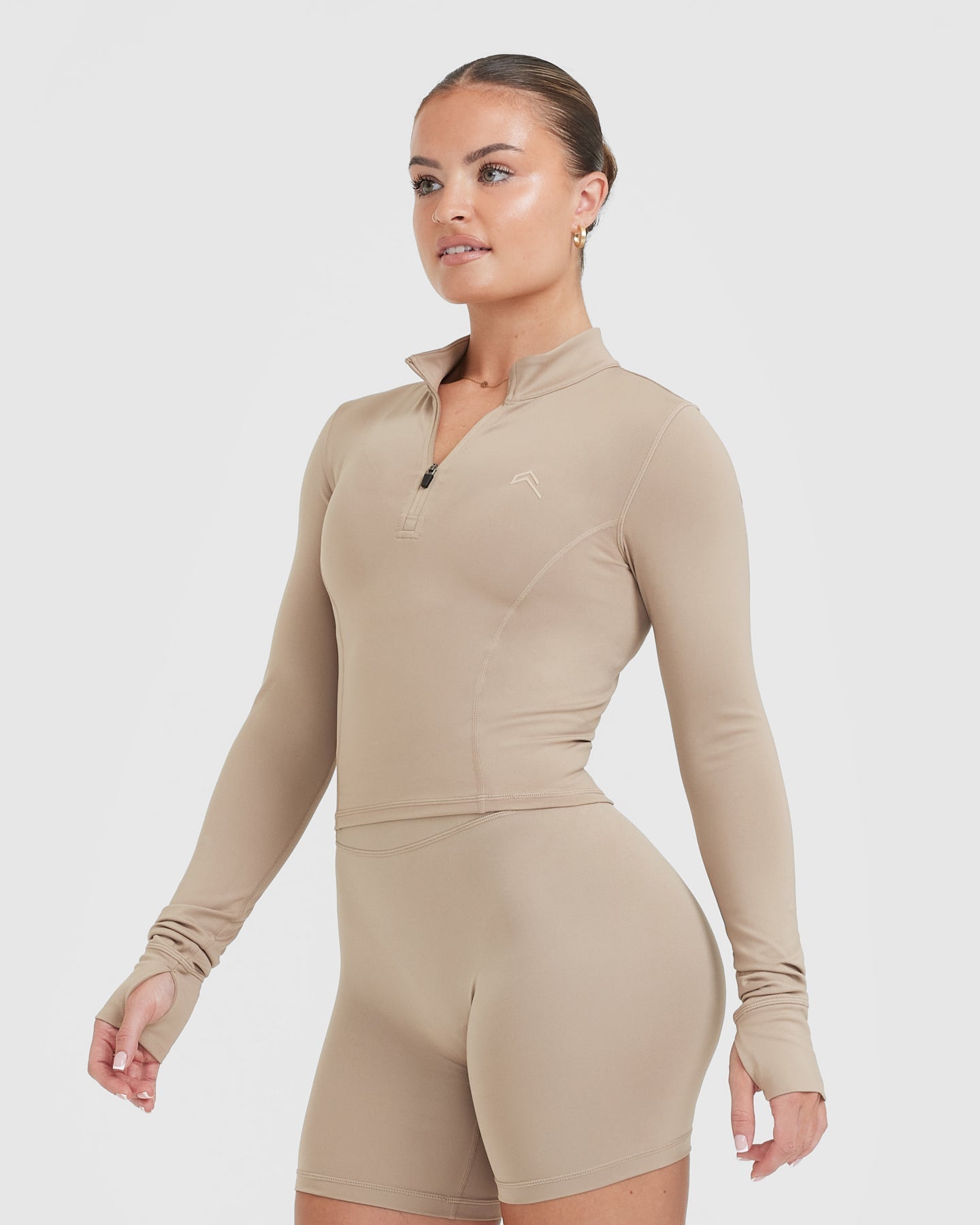 Timeless Half Zip Mid-Long Sleeve Top for Women - Soft Comfortable Pullover Sweatshirt in Sandstone | Casual Wear, Outdoor Activities, Layering Essential