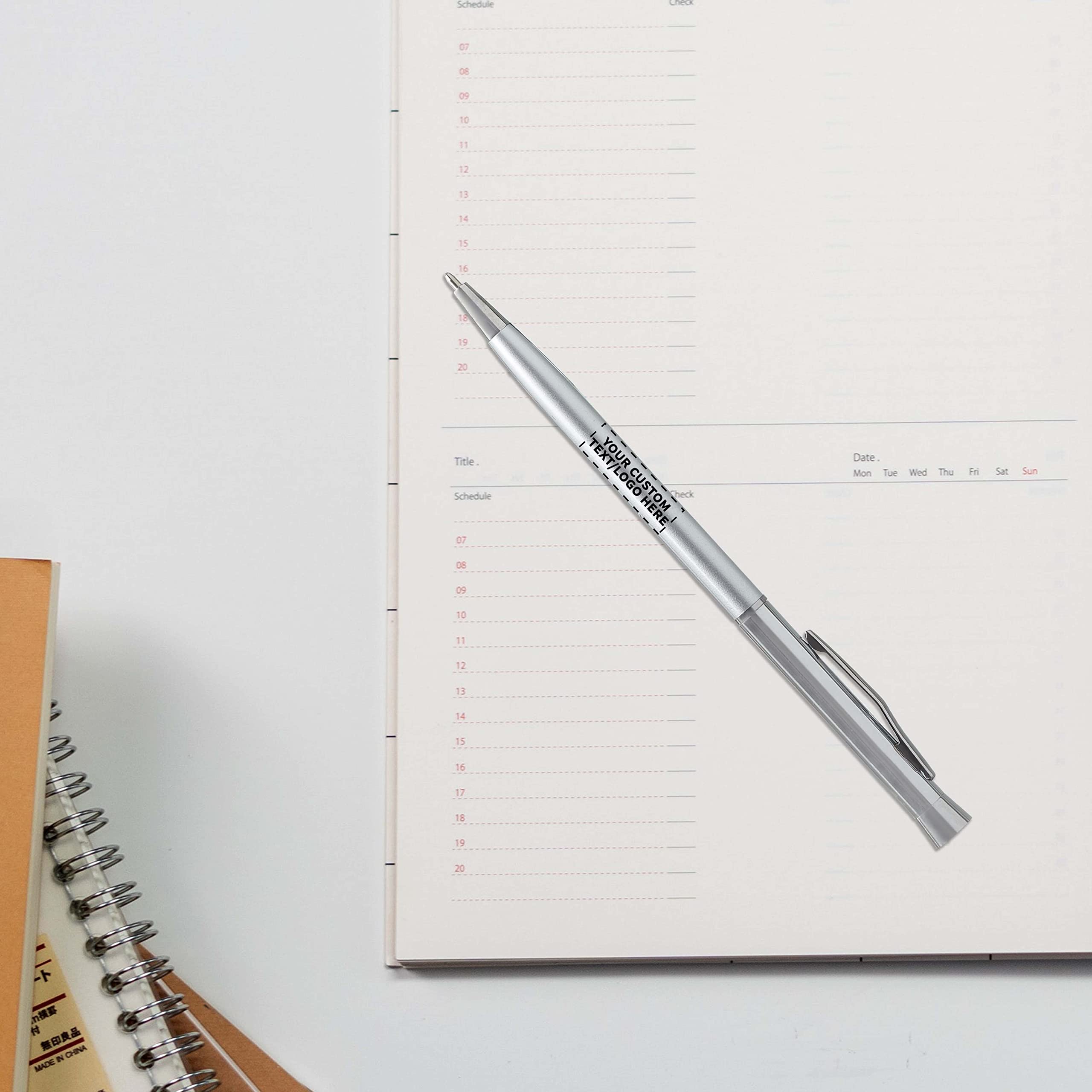 10-Pack Slim Metal Hotel Pens - Customizable Text & Logo - Two-Tone Minimalist Design with Black Ink - Silver Finish - Perfect for Corporate Gifts, Hotels, and Office Use