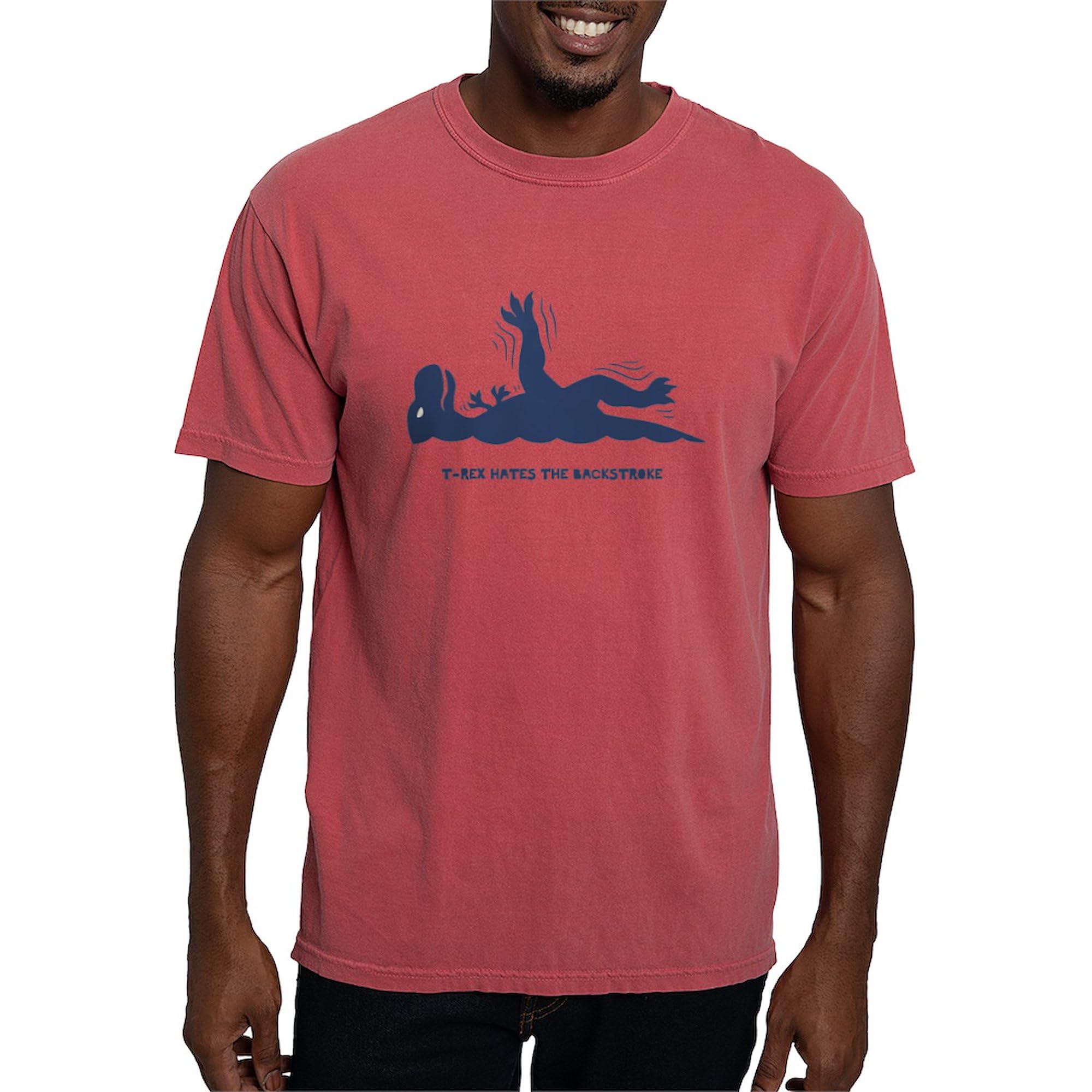 Men's Comfort Colors T-Rex Backstroke Graphic T-Shirt | Dinosaur Theme Casual Tee for Everyday Wear & Funny Gifts
