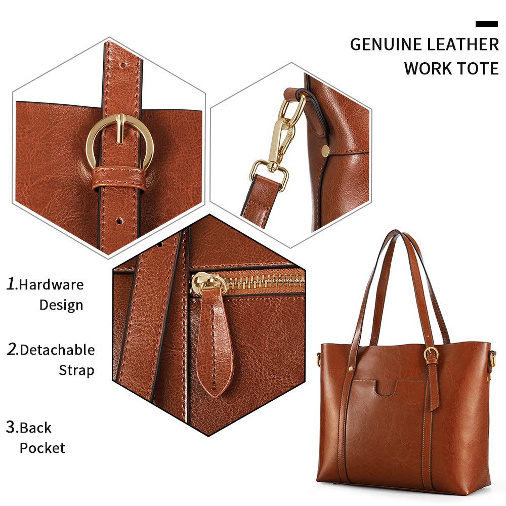 Genuine Leather Women's Tote Bag - Soft Vintage Shoulder Purse with Top Handle, Large Capacity Fashion Handbag for Work, Travel & Everyday Use