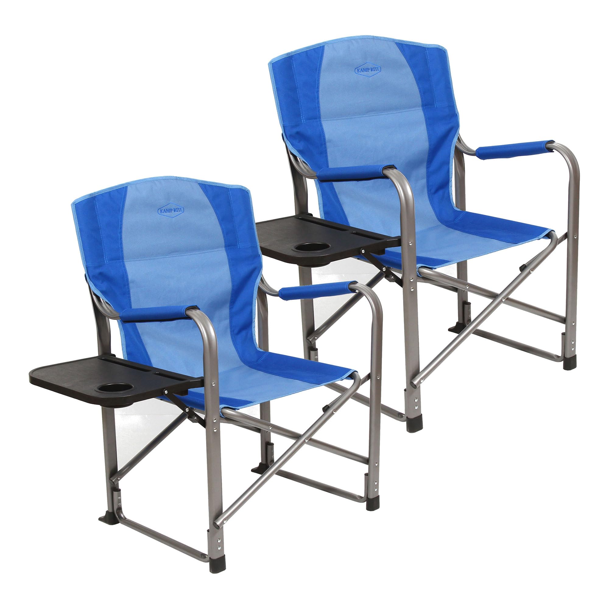 Kamp-Rite Director Portable Lounge Arm Chair - Lightweight Folding Outdoor Furniture with Side Table & Cup Holder - Perfect for Camping, Beach, Picnics & Sports Events (2 Pack, Blue)