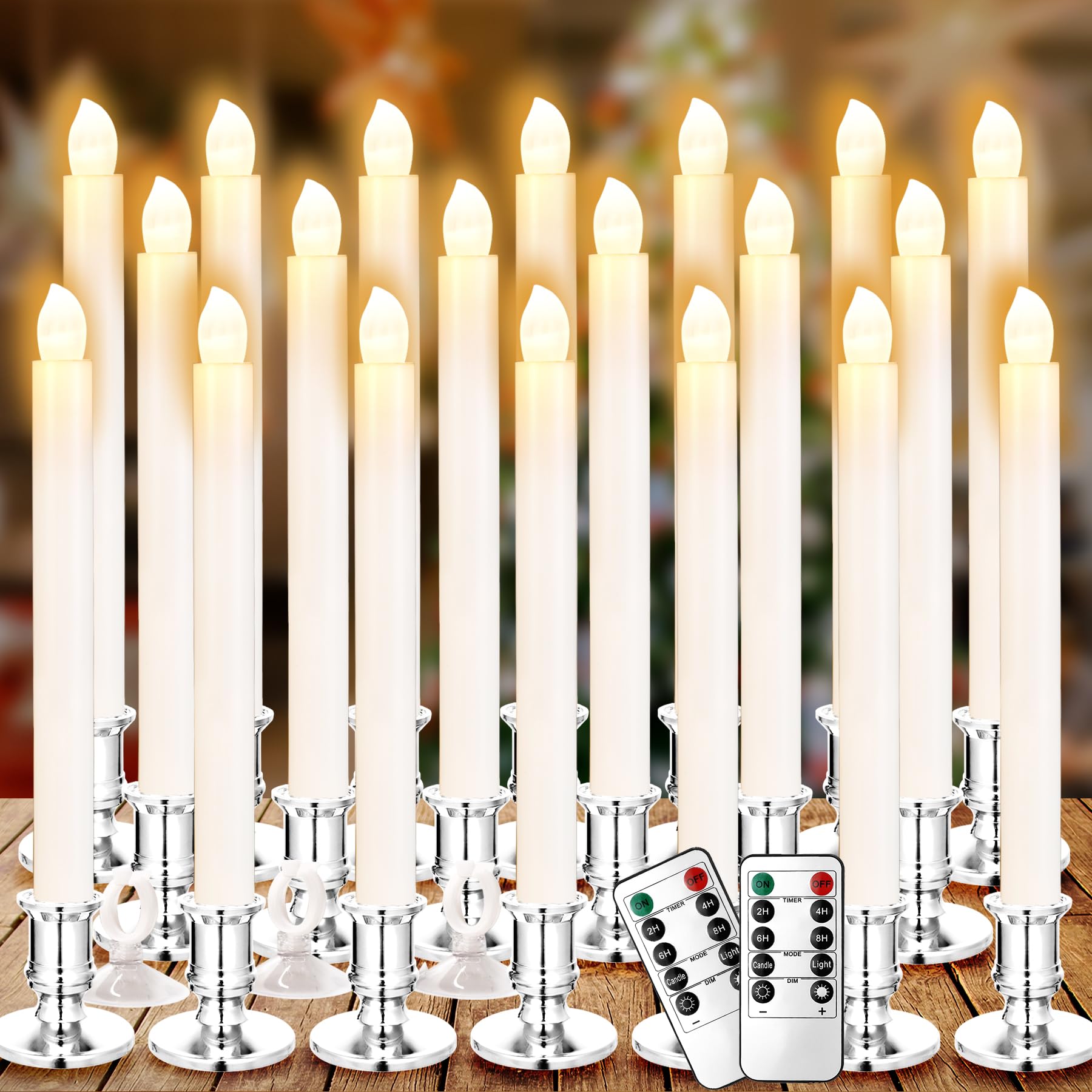 YAUNGEL 20 Pack LED Window Candles - Battery Operated Christmas Candles with Remote Timer & Suction Cups - Silver Electric Candle Lights for Holiday Decor - Perfect for Christmas, Winter, and Home Decoration