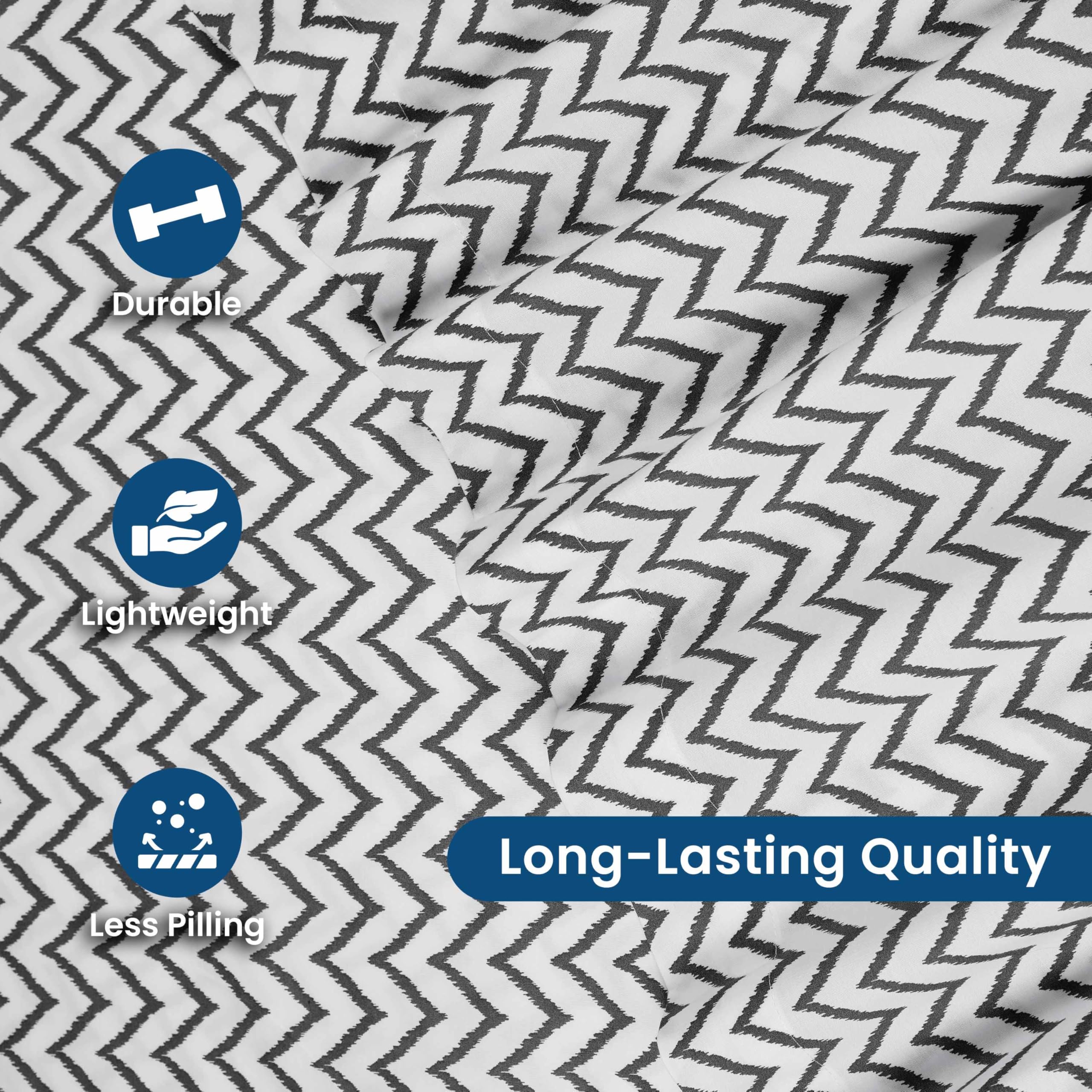 3 Piece Twin Sheets Set - Soft Breathable Brushed Cotton Blend Bed Sheets | Wrinkle Resistant, Durable & Easy Care | Perfect for Kids Rooms, Dorms & Guest Beds | Chevron Pattern Twin Size Bedding