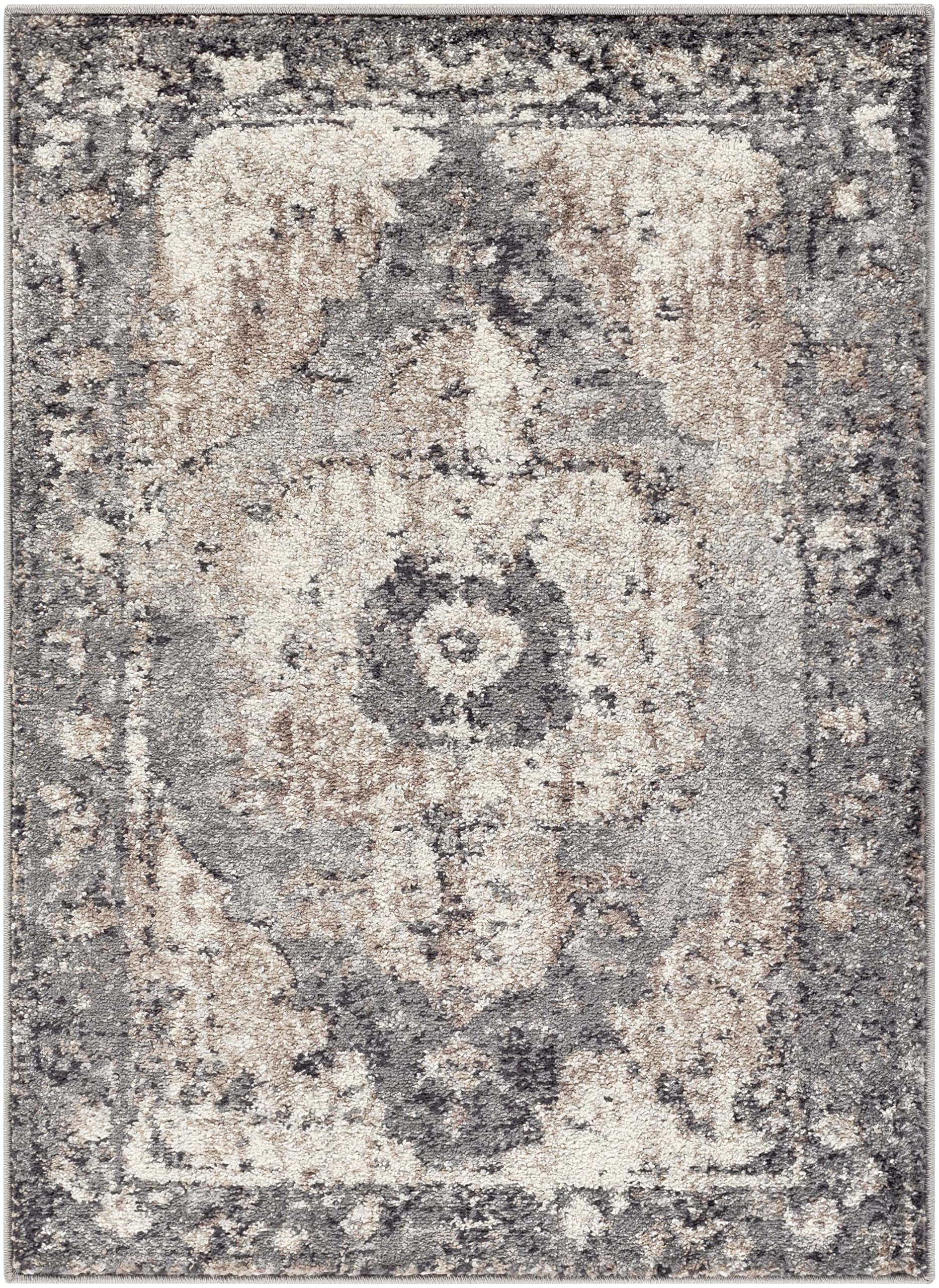 Mark&Day 2x3 Bowen Traditional Charcoal Area Rug - Soft Grey White Beige Carpet for Living Room, Bedroom, Kitchen - Non-Slip Floor Mat (2' x 3') - Perfect for Home Decor, Office & Entryway