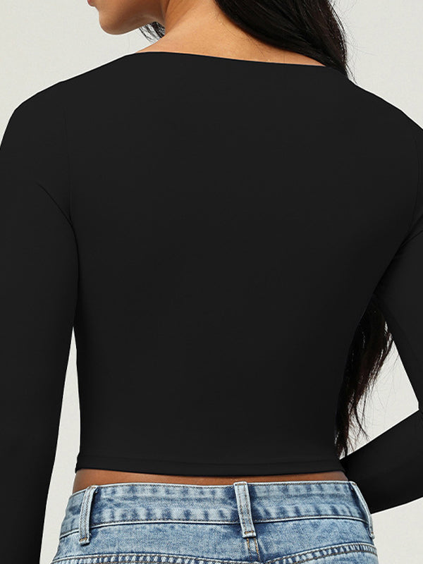ZASUWA Women's Square Neck Long Sleeve Top with Chest Pads & Thumbholes - Perfect for Yoga, Workout, and Casual Wear