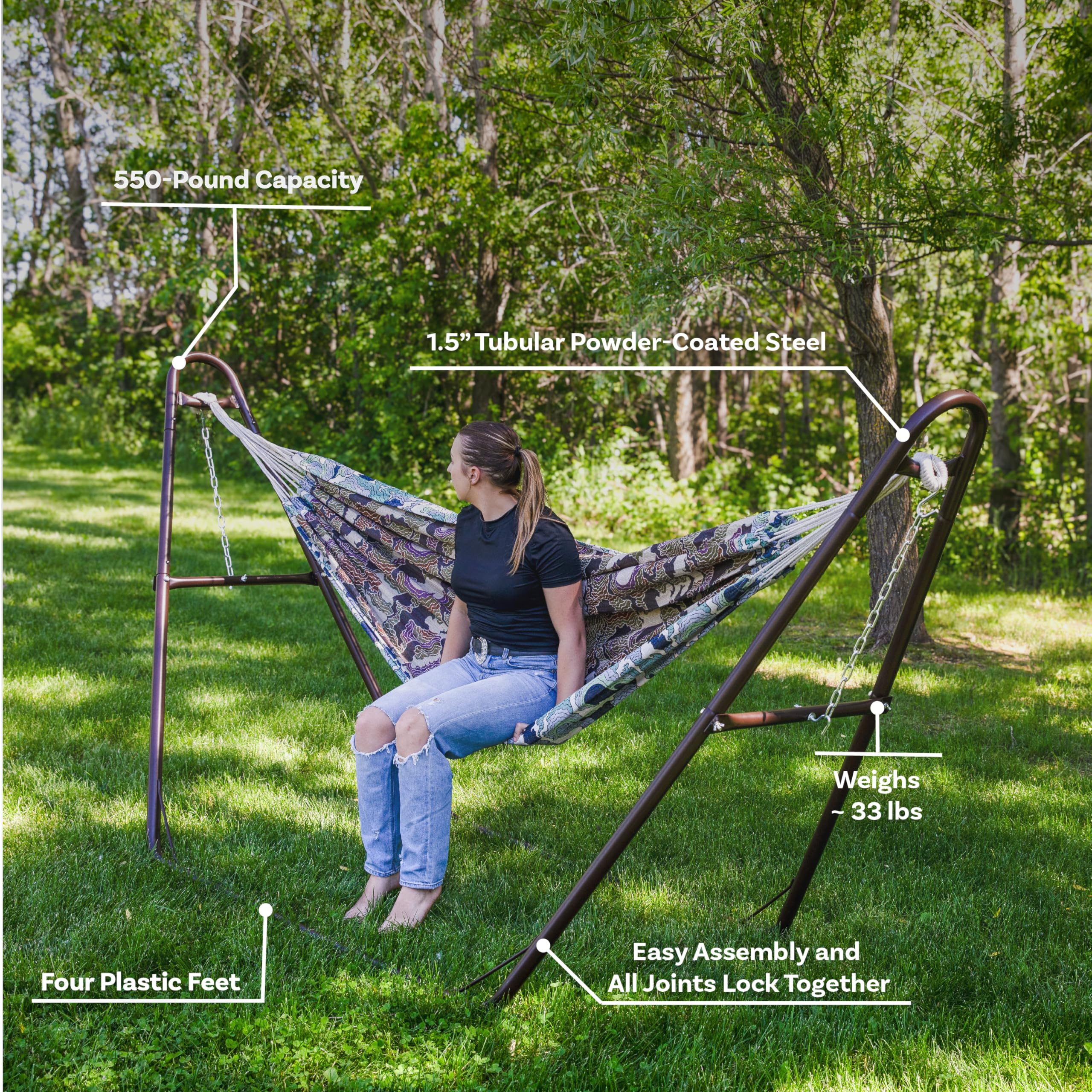 Heavy-Duty Universal Double Hammock Stand - 550 lbs Capacity for 9-14 Foot Hammocks - Bronze Outdoor Hammock Stand for Backyard, Patio, Camping & Beach Relaxation