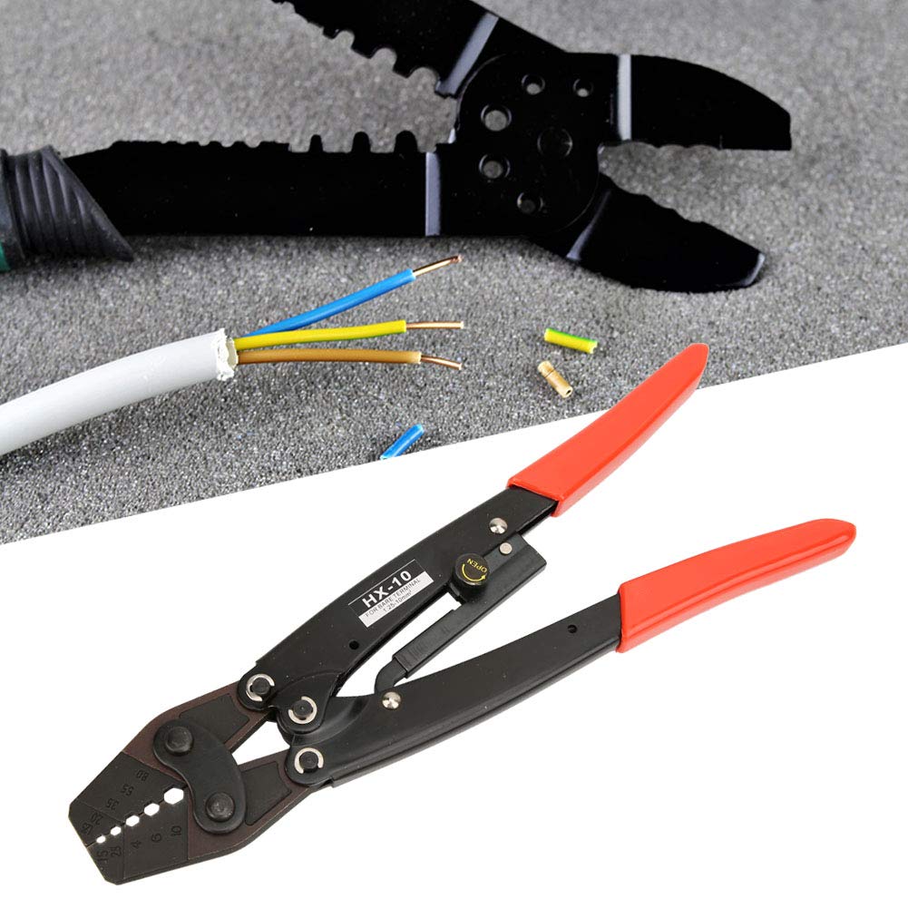 Alvinlite HX-10 Professional Ratcheting Crimping Tool for Electrical Terminals - 1.25 to 10mm² (AWG 10-6) with Comfortable Red Handle - Ideal for Automotive Wiring, DIY Electronics and Home Electrical Repairs