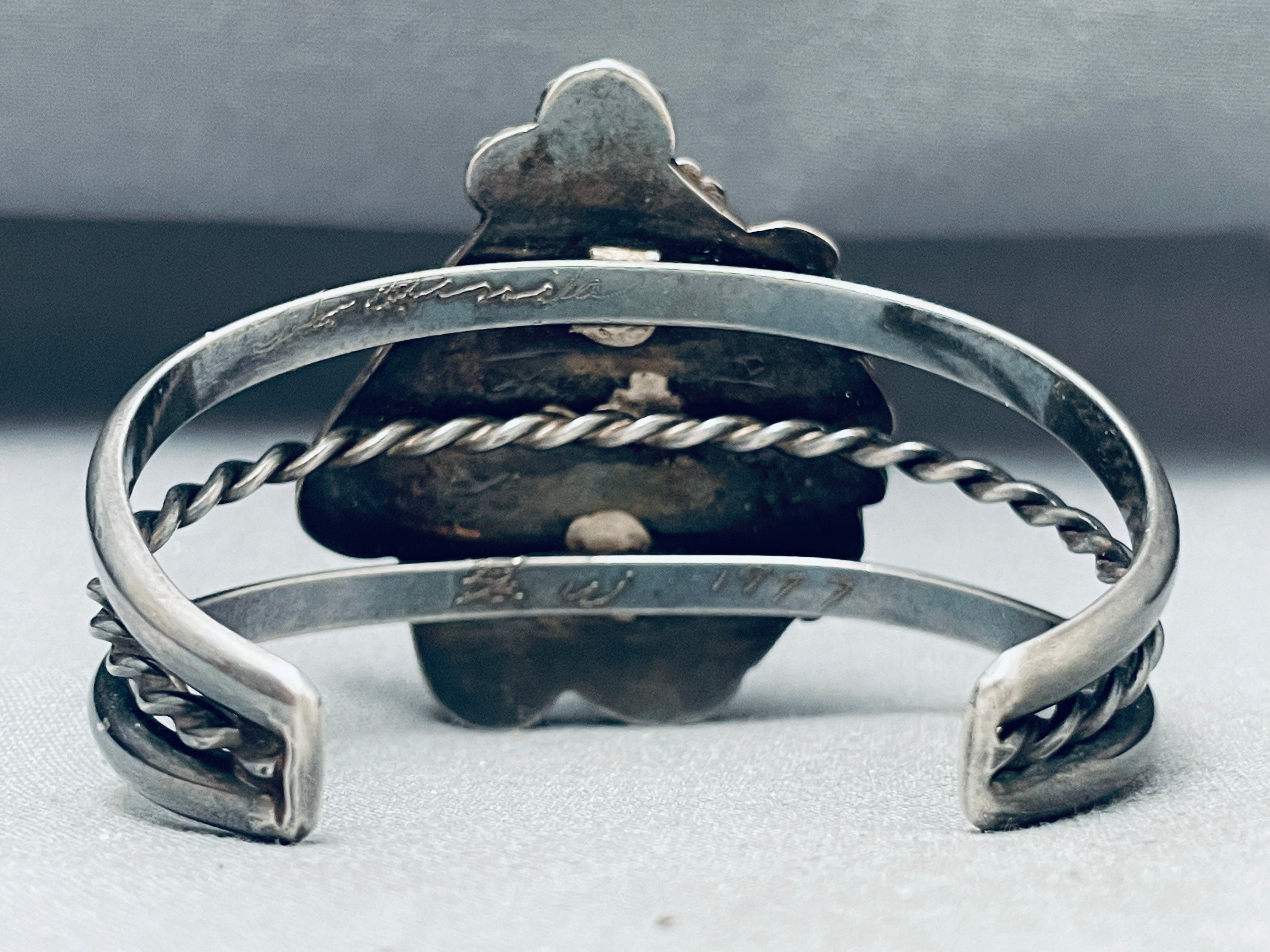1977 Vintage Native American Navajo Chrysocholla Sterling Silver Bracelet - Handmade Turquoise Jewelry for Women, Boho Southwest Style, Perfect for Festivals & Special Occasions