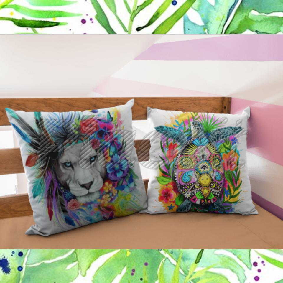 Lion Vibes Decorative Pillow Covers Set of 2 - Bohemian Style Square Throw Pillow Cases 18x18 Inch - Perfect for Living Room Sofa, Bedroom Decor & Bohemian Home Accents