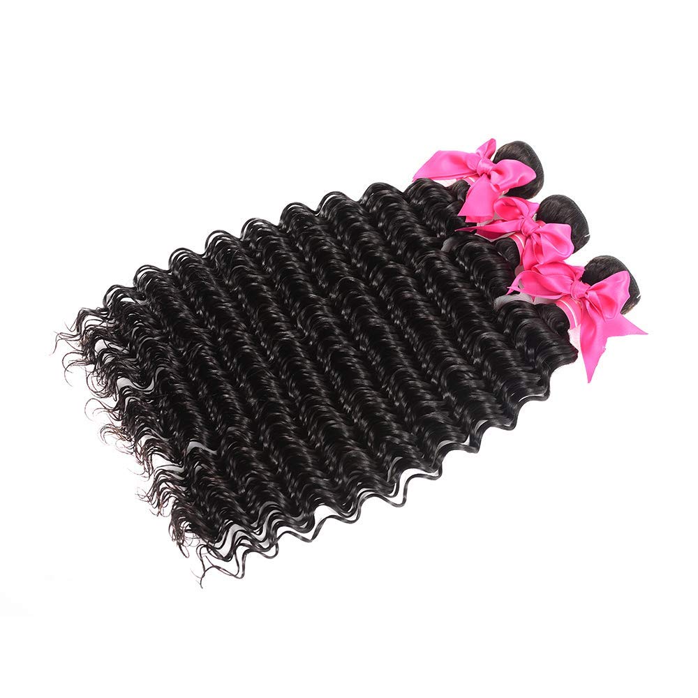 Miss GAGA 9A Brazilian Virgin Hair Pineapple Deep Wave 3 Bundles - 100% Unprocessed Remy Human Hair Extensions (28 28 28) Natural Black Color for Weaving, Styling & Protective Hairstyles