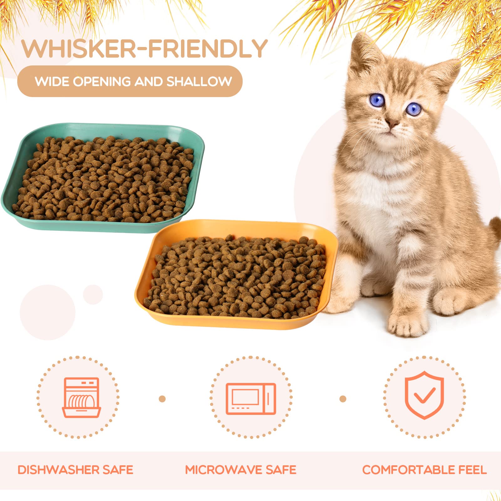 6 Inch Cat Food Bowls Set of 4 - Unbreakable Wheat Straw Pet Dishes, Whisker Fatigue Free Shallow Cat Bowls for Indoor Cats - Perfect for Mealtime, Water & Wet Food Feeding