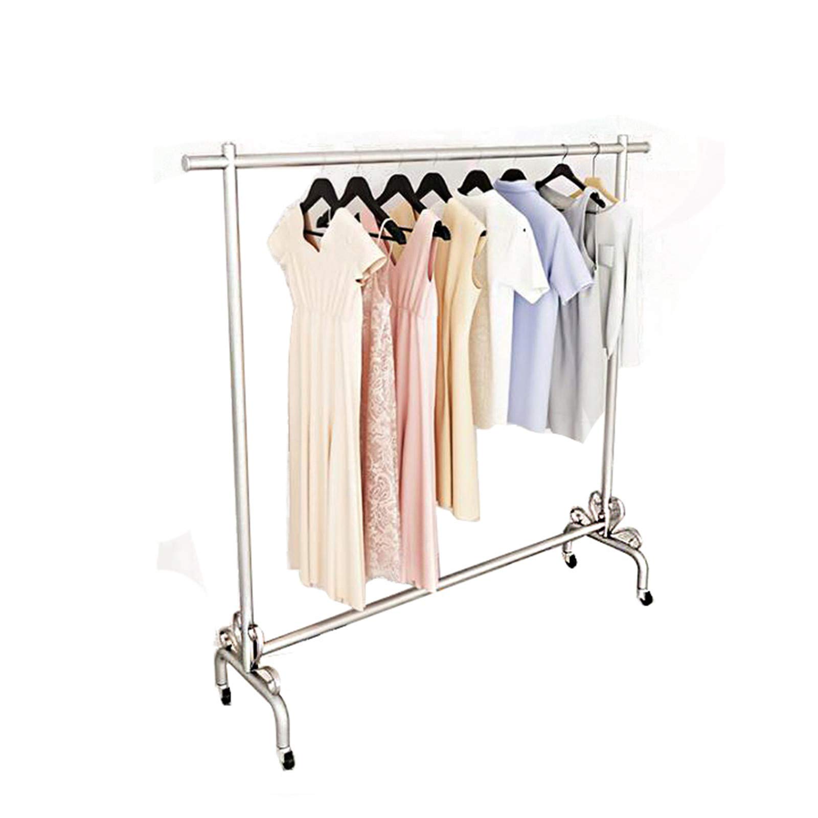 Heavy Duty Single Rail Drying Rack with Wheels - 155x110CM Silver Coat Hanger Display Stand for Living Room, Bedroom, Clothing Store | Perfect for Organizing Coats, Hats & Accessories in Small Spaces
