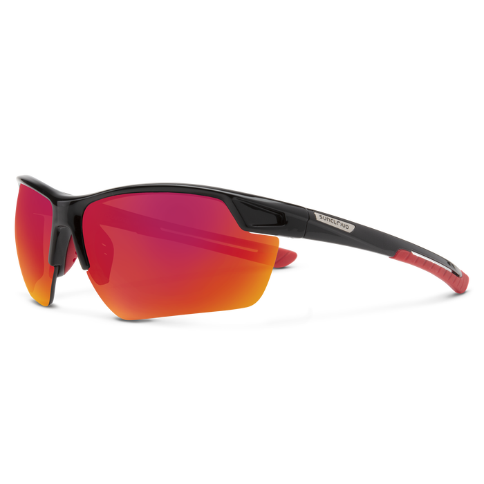 Contender Sunglasses - Black Frame with Polarized Red Mirror Lens for Men & Women - Perfect for Driving, Running, and Outdoor Sports