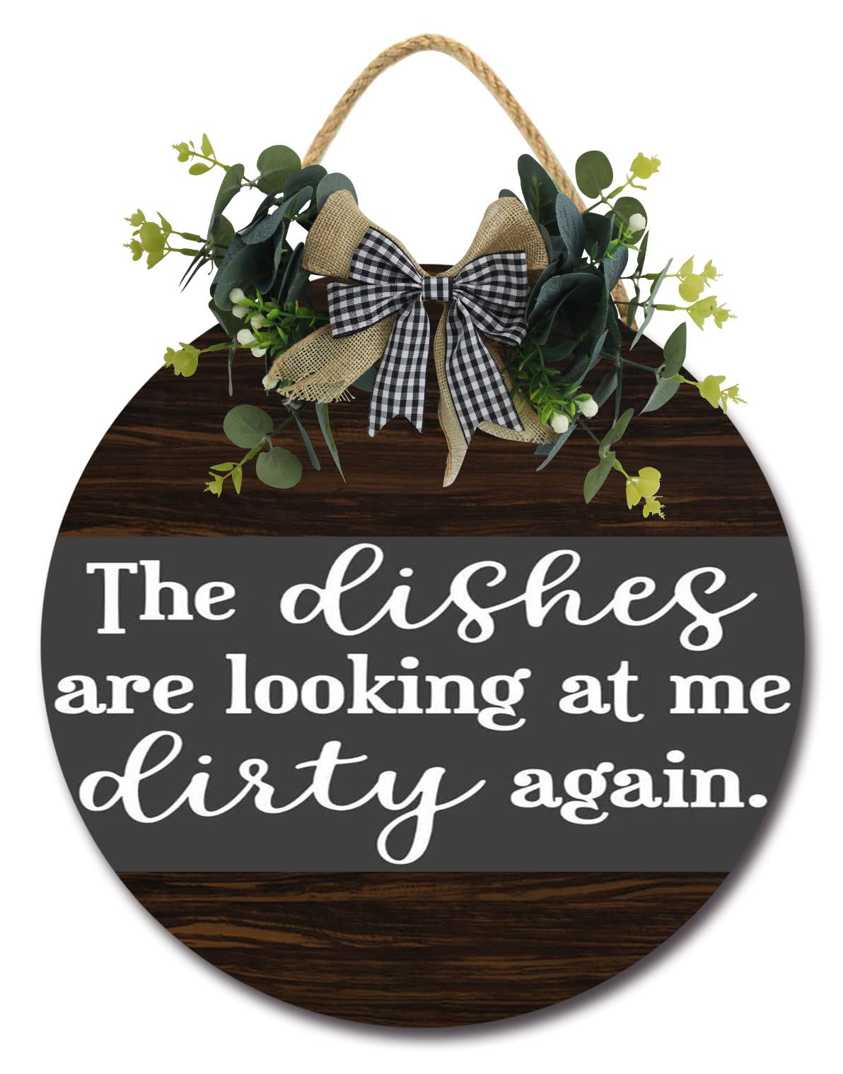 Funny Kitchen Decor Sign - 'The Dishes Are Looking at Me Dirty Again' - 11x11 Inch Wooden Wall Art for Home, Nursery, Living Room | Perfect for Front Door Decor & Door Knob Hanging | Humorous Housewarming Gift for Cooks & Homeowners