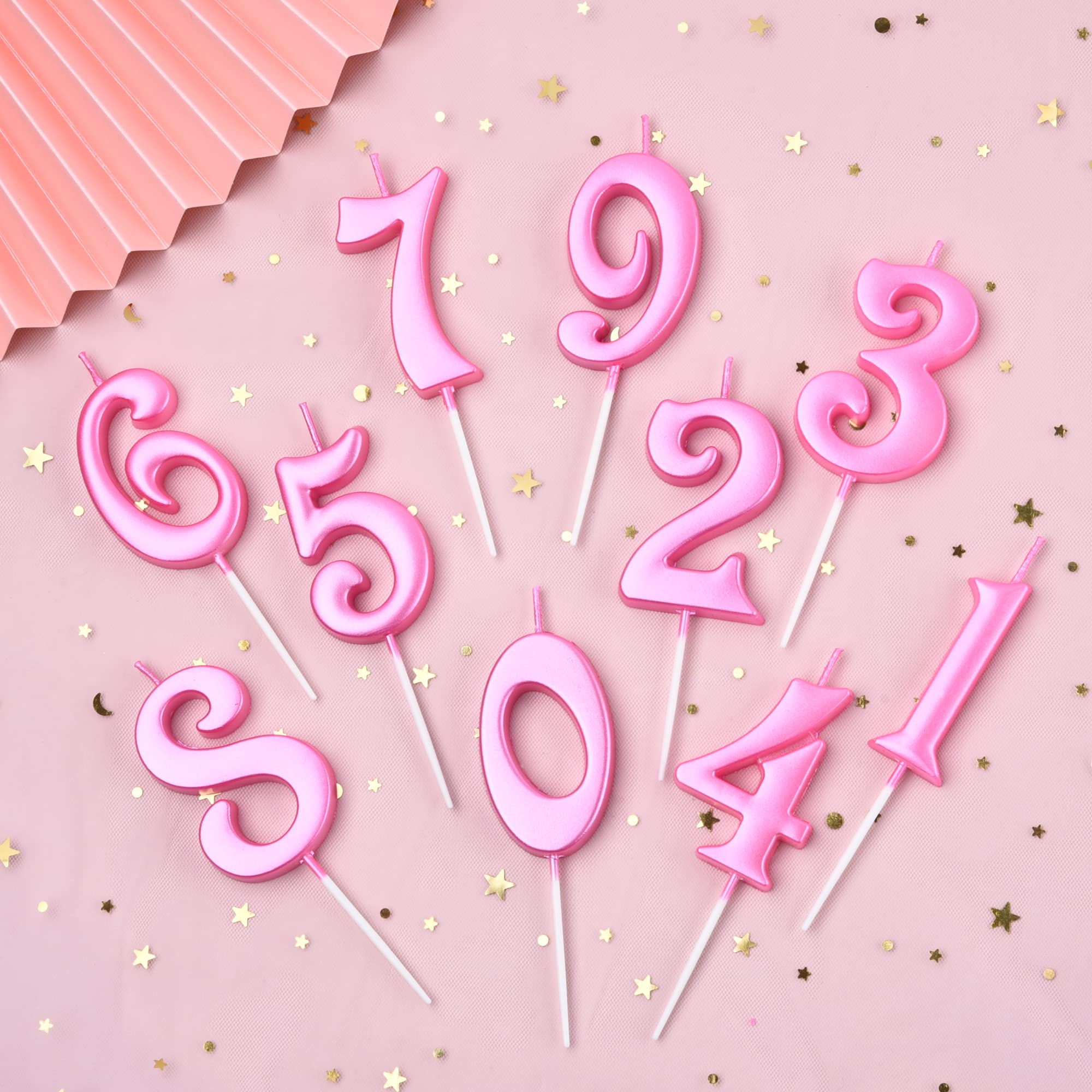 Pink Number Birthday Candles 10-Count 0-9 for Parties & Baby Showers