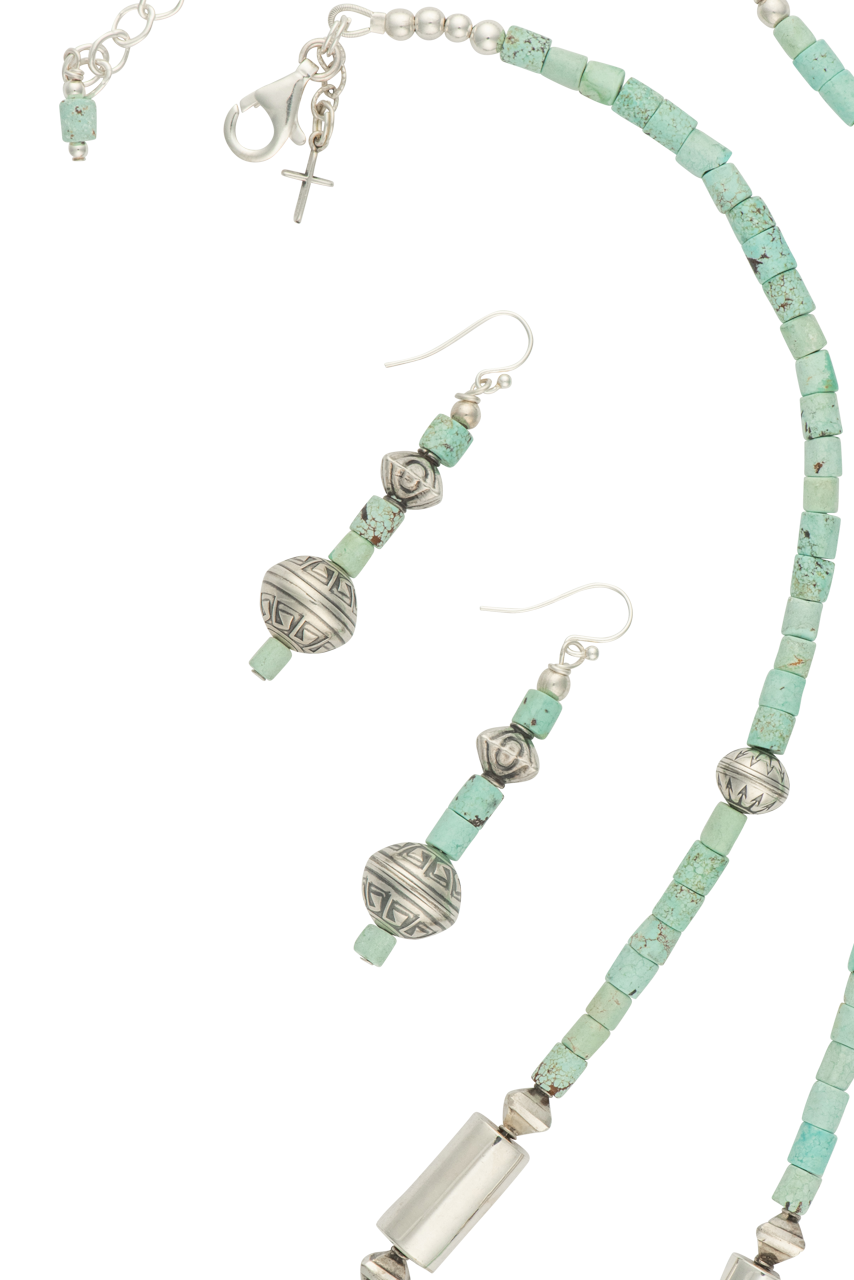 Sweet Tea Jewelry Eloise Kee Navajo Necklace Set - Sterling Silver & Turquoise Beaded Necklace for Women, Handmade Native American Style Jewelry | Perfect for Boho Fashion, Festivals & Gift Giving
