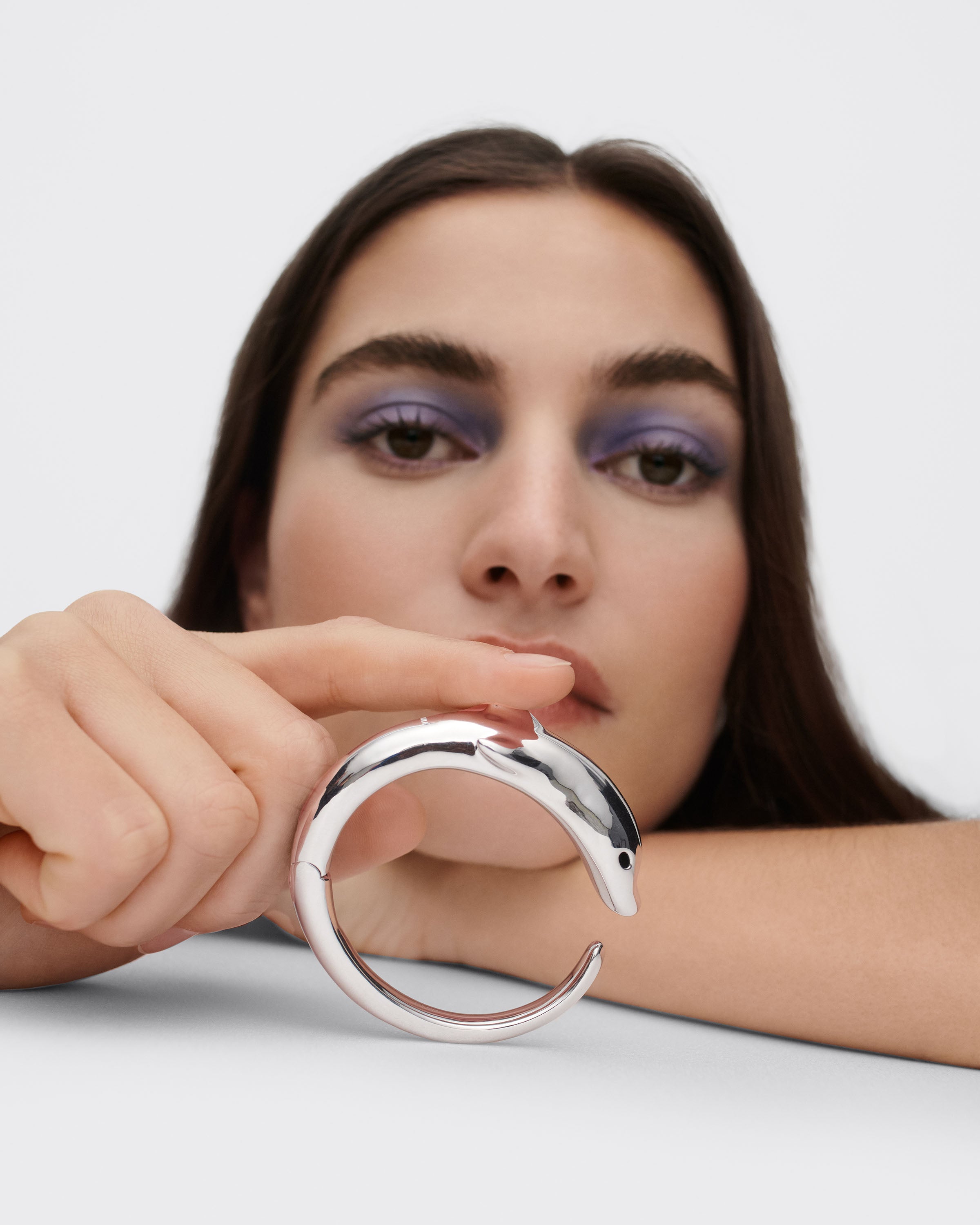 GRID Dolphin Silver Bangle Bracelet for Women - Elegant Adjustable Cuff Jewelry Gift for Her - Perfect for Parties, Weddings & Everyday Wear