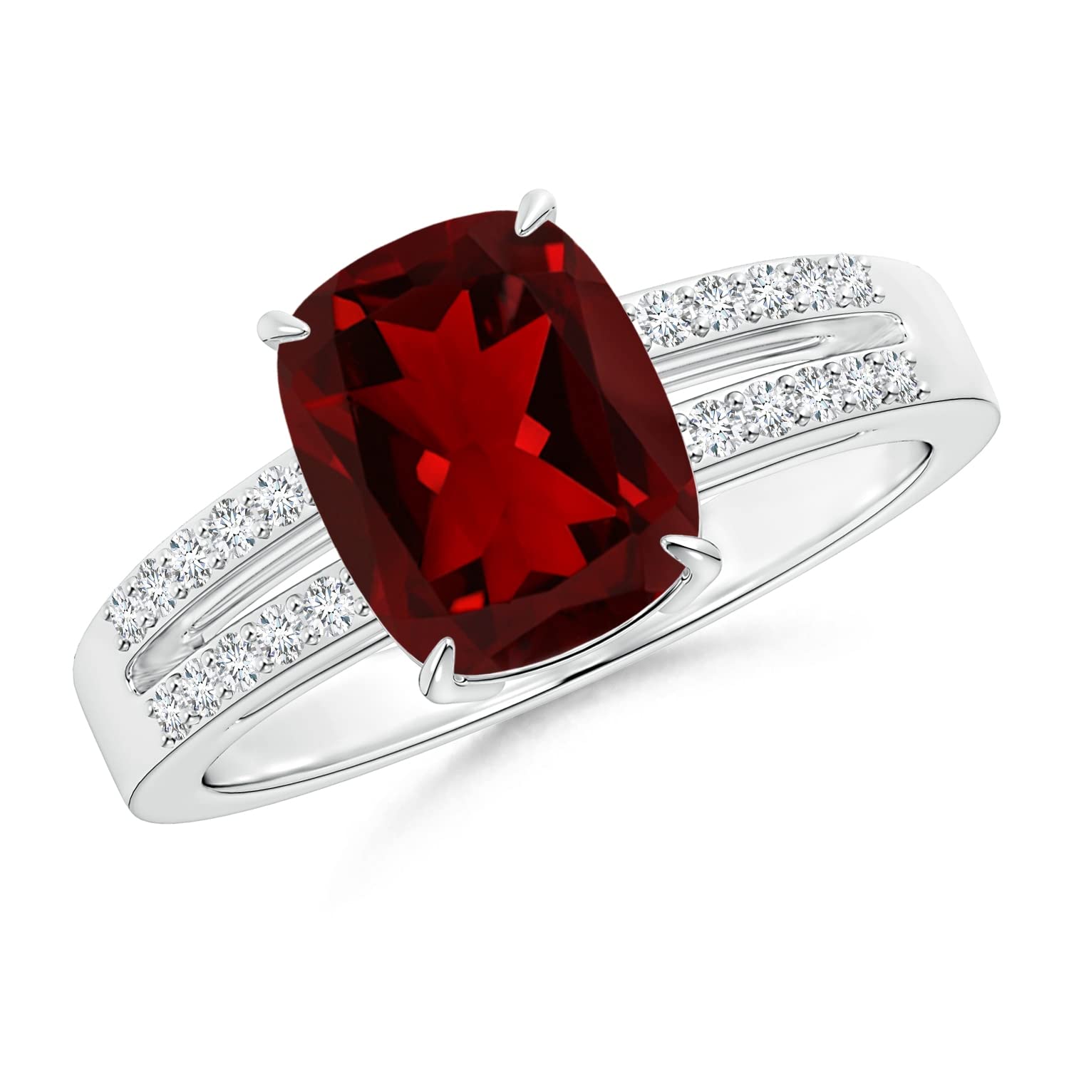9x7mm Garnet Split Shank Ring with Diamond Accents - January Birthstone Jewelry for Women | Perfect Gift for Anniversary, Valentine's Day & Special Occasions