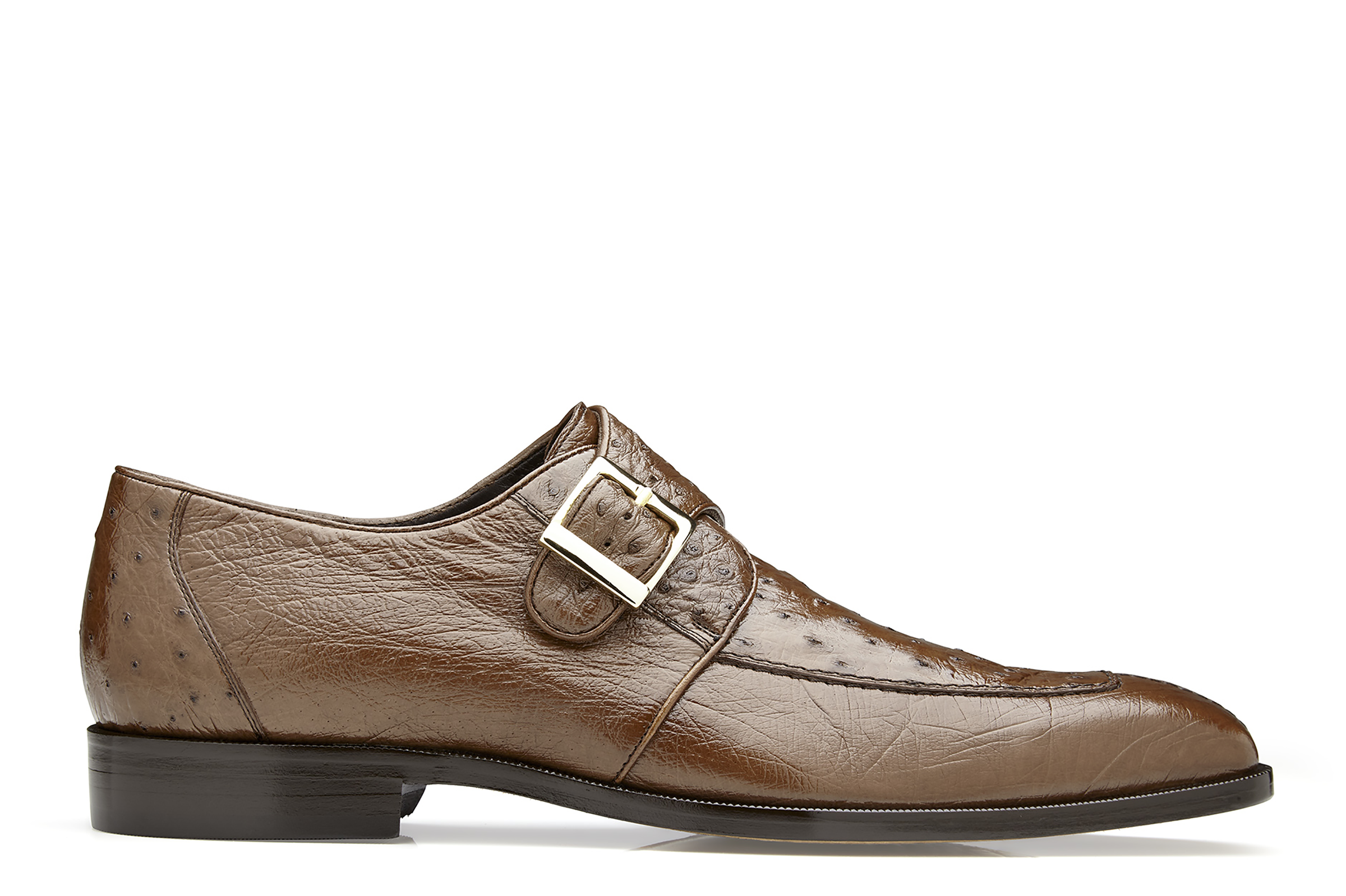 Belvedere Josh Genuine Ostrich Leather Dress Shoes for Men - Single Buckle Brown Formal Shoes 114011 - Perfect for Business Meetings, Weddings & Special Occasions