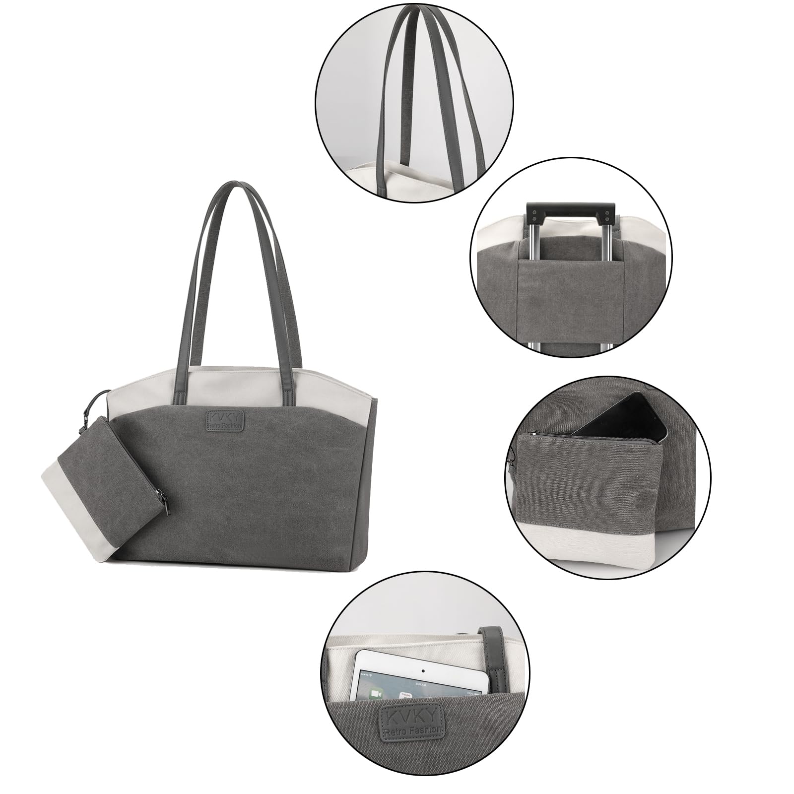KARRESLY Women's Canvas Tote Bag - Large Capacity Shoulder Bag for Laptop, Work & Travel - 2PCS Set (Perfect for Office, Shopping & Daily Commute)