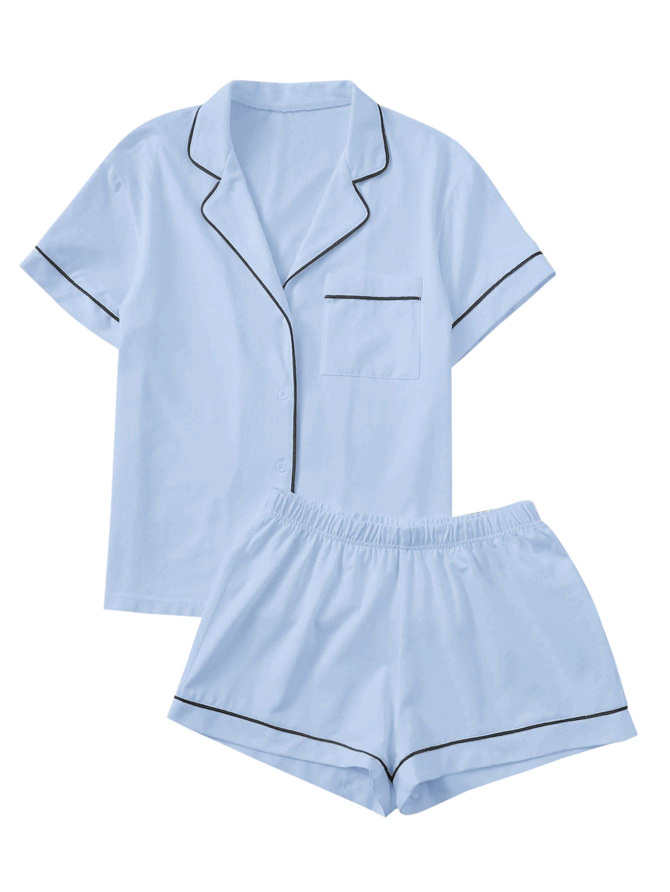 Floerns Women's Notch Collar Short Sleeve Pajama Set - Soft 2-Piece Sleepwear for Lounge & Nightwear - Perfect for Relaxing at Home, Sleepovers and Cozy Evenings