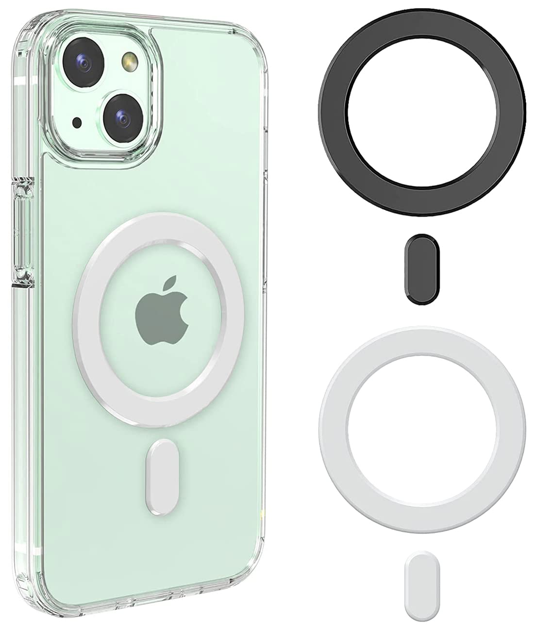 2 Pack Magnetic Sticker Ring - Universal Magsafe Adapter Compatible with iPhone 16/15/14/13/12 Pro Max/Mini/Plus & Galaxy S24/S23/S22 - Strong Magnetic Wireless Charging Ring for Cases & Phones (Black/White) - Perfect for Car Mounts, Wallets & Stands