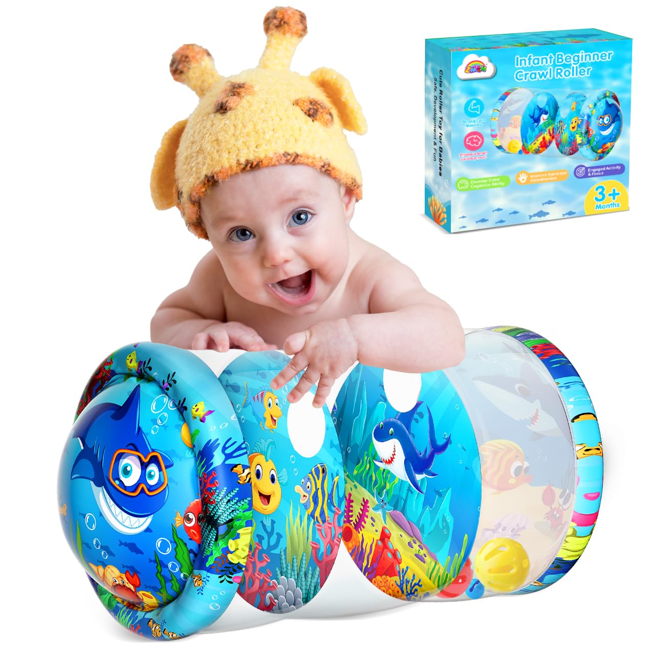 Inflatable Tummy Time Toys for Babies 6-12 Months - Sensory Rolling Crawling Developmental Toys for Infant Toddlers - Perfect Baby Shower Gift & Early Learning Activity Toy for Boys & Girls - Great for Playtime, Daycare & Motor Skill Development