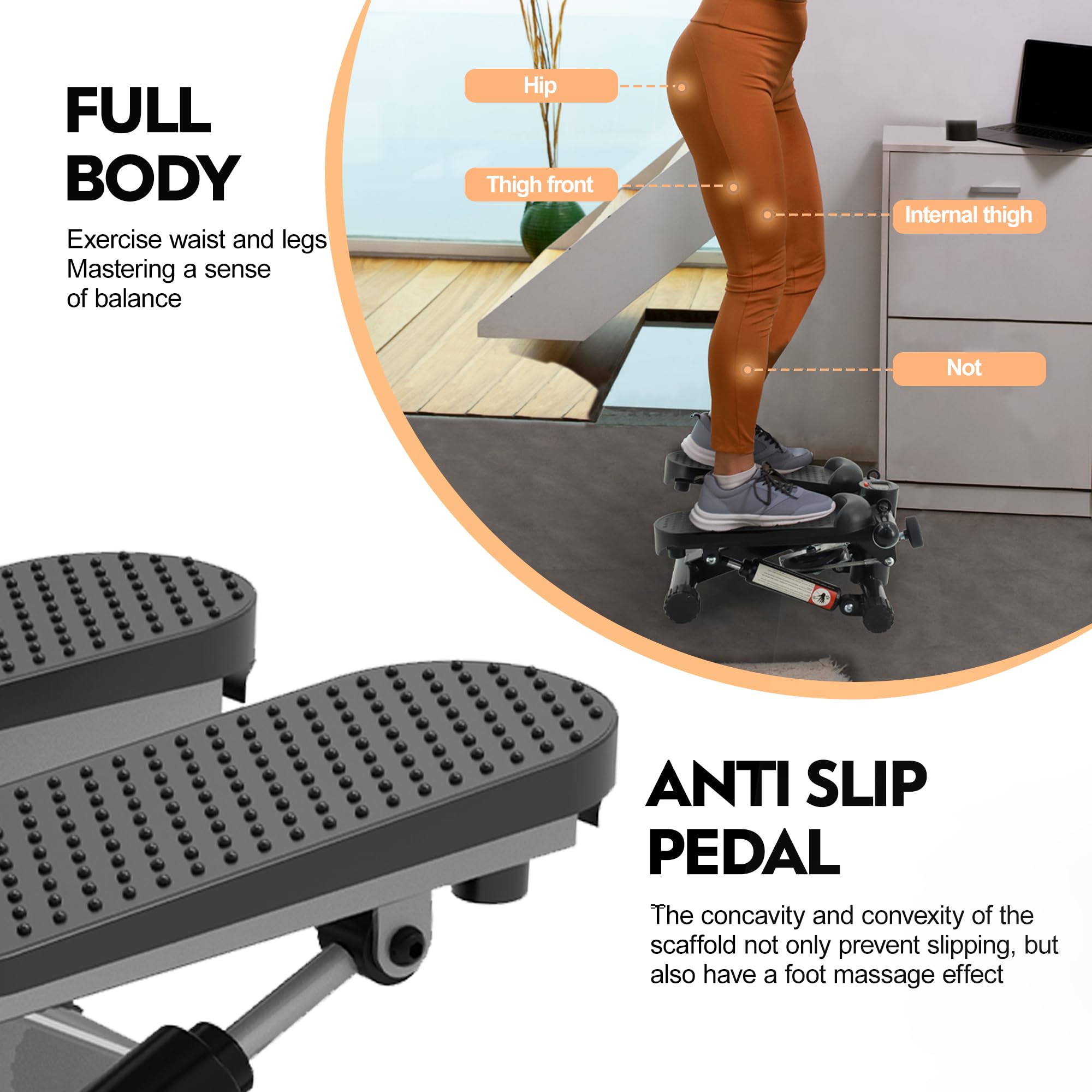 **Hydraulic Fitness Stepper with LCD Monitor - 300LBS Capacity, Resistance Bands - Mini Stair Stepper for Home Workout & Cardio Training | Perfect for Small Spaces, Office & Apartment Fitness**