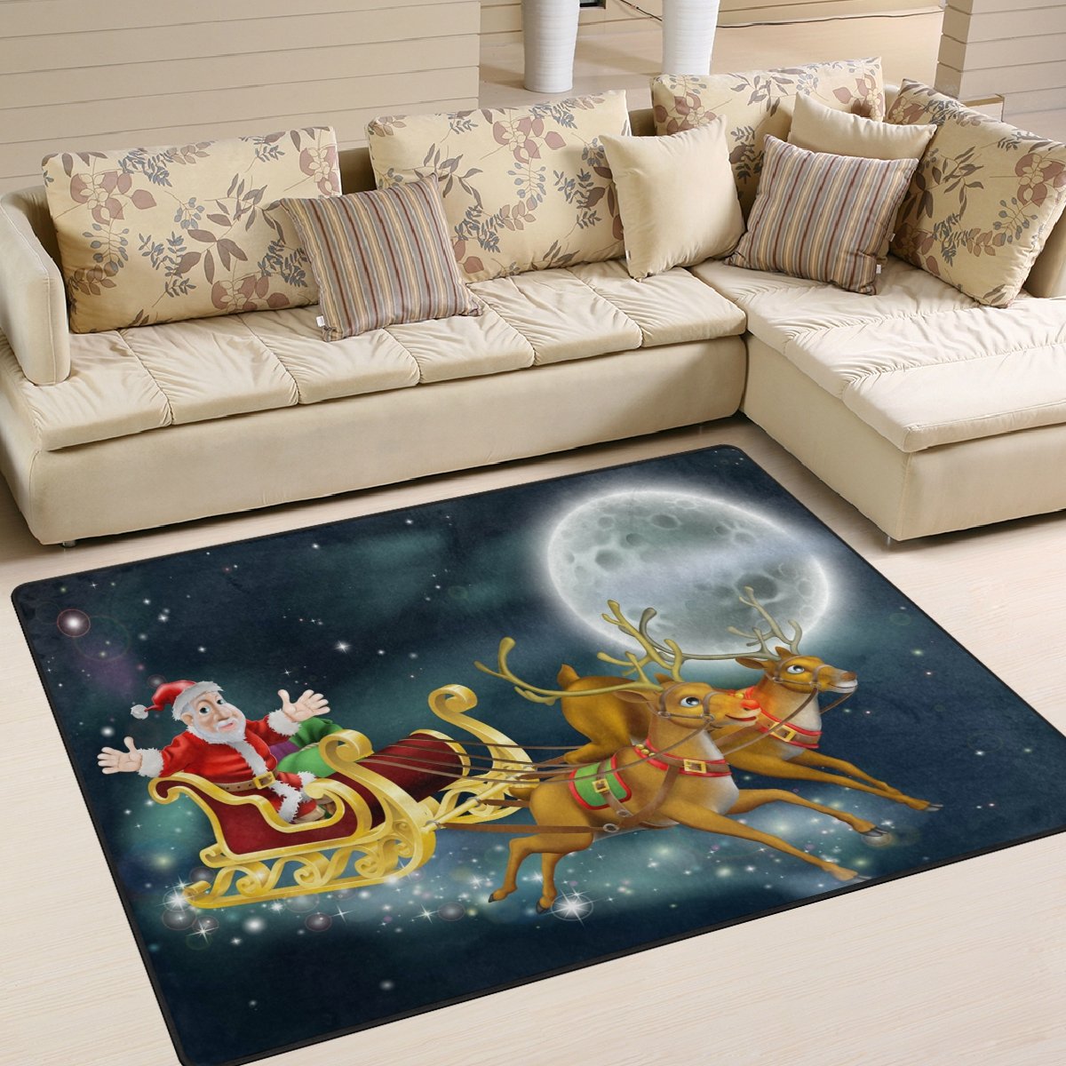 ALAZA Christmas Moon Deer Santa Claus Area Rug - 5'3