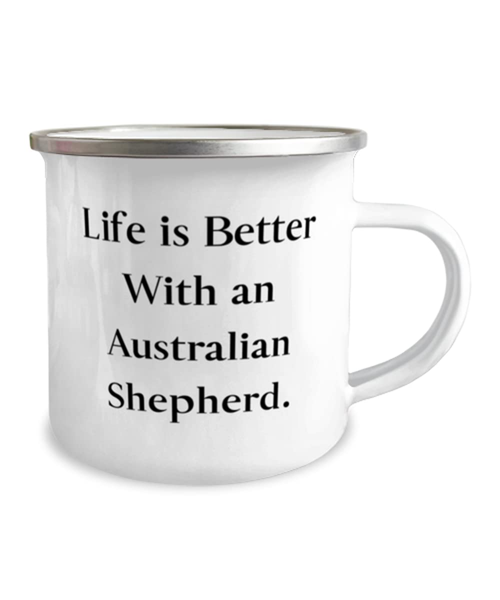 Best Australian Shepherd Dog Gifts - 12oz Insulated Camper Mug for Pet Lovers | Perfect for Camping, Hiking & Outdoor Adventures with Your Aussie