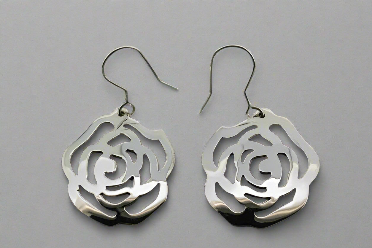 Abstract Rose Earrings Sterling Silver - Elegant Handmade Jewelry for Women, Perfect for Weddings, Parties & Everyday Wear