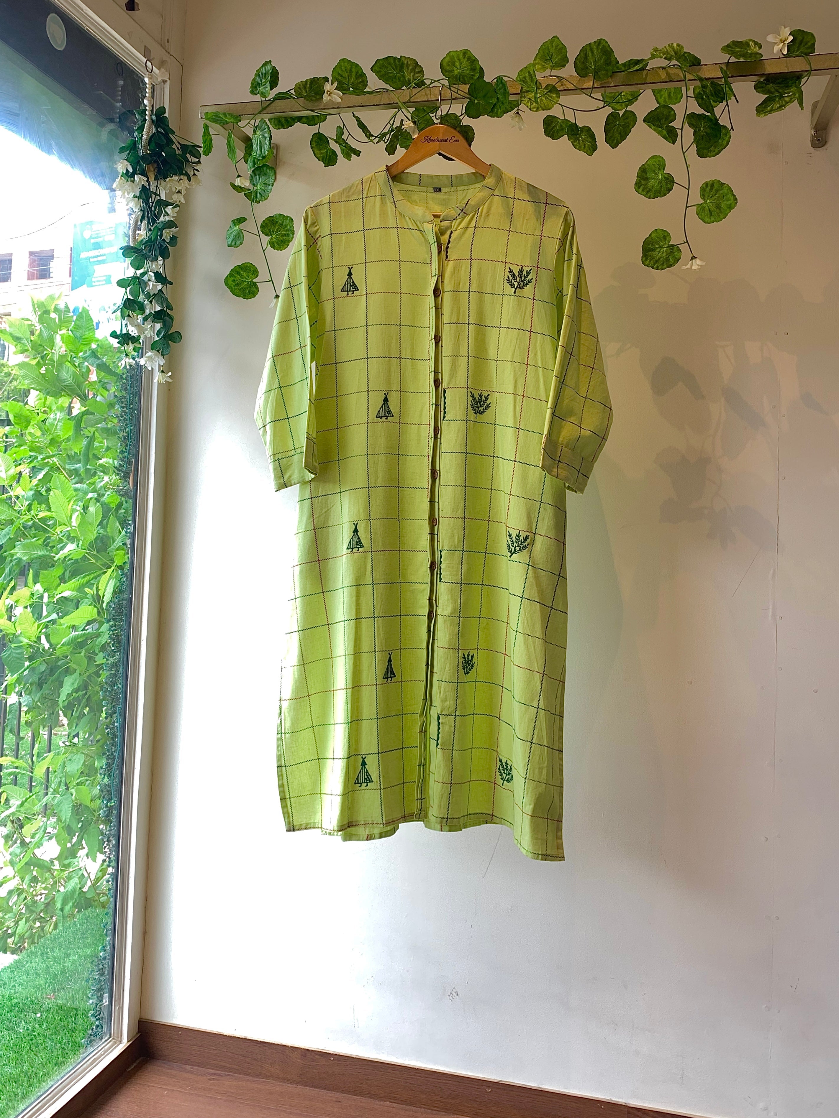 Green Embroidered Straight Kurta for Women | Traditional Indian Cotton Tunic Top | Perfect for Festivals, Weddings & Casual Wear