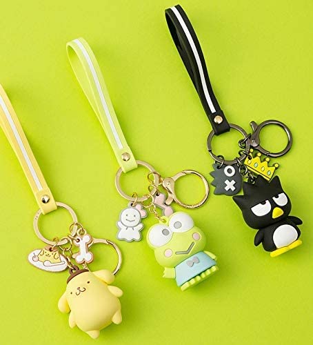 Cute Anime Keychain Set - Hello Kitty, My Melody, Kuromi, Keroppi, Badtz-Maru, Cinnamoroll, Pompompurin - Kawaii Character Keyrings for Backpacks, Bags, Gifts & Collectibles