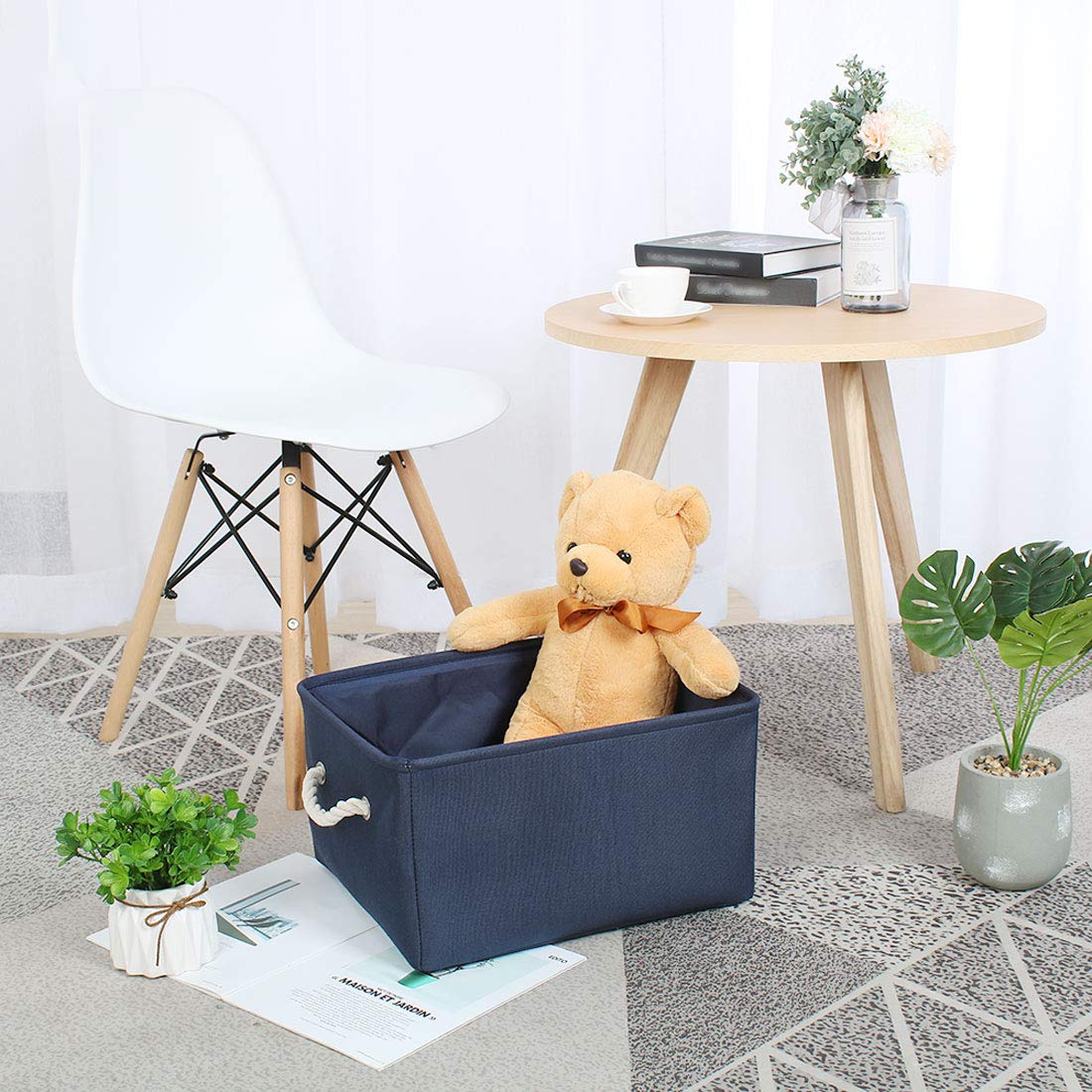 uxcell Collapsible Fabric Storage Basket - 50L Dark Blue Linen & EVA Organizer with Dual Handles | Space-Saving Solution for Bedroom, Office, Closet, Nursery & Laundry Room Organization