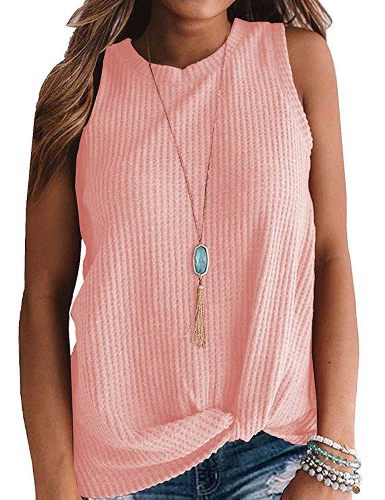 Sherosa Women's Sleeveless Twist Knot Waffle Knit Shirt - Loose Fit Tank Top for Summer, Casual Outfits & Beach Wear
