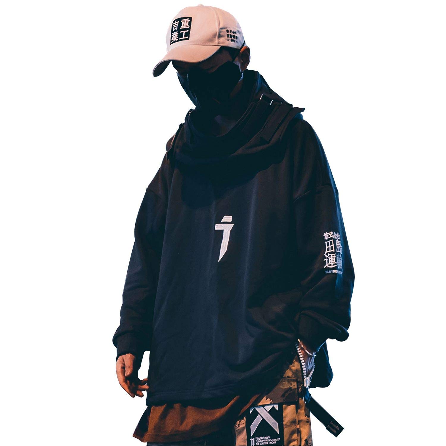 MFCT Men's Embroidered I-Tech Sweatshirt with Funnel Hoodie - Stylish Casual Pullover for Winter Outdoor Activities & Streetwear Fashion