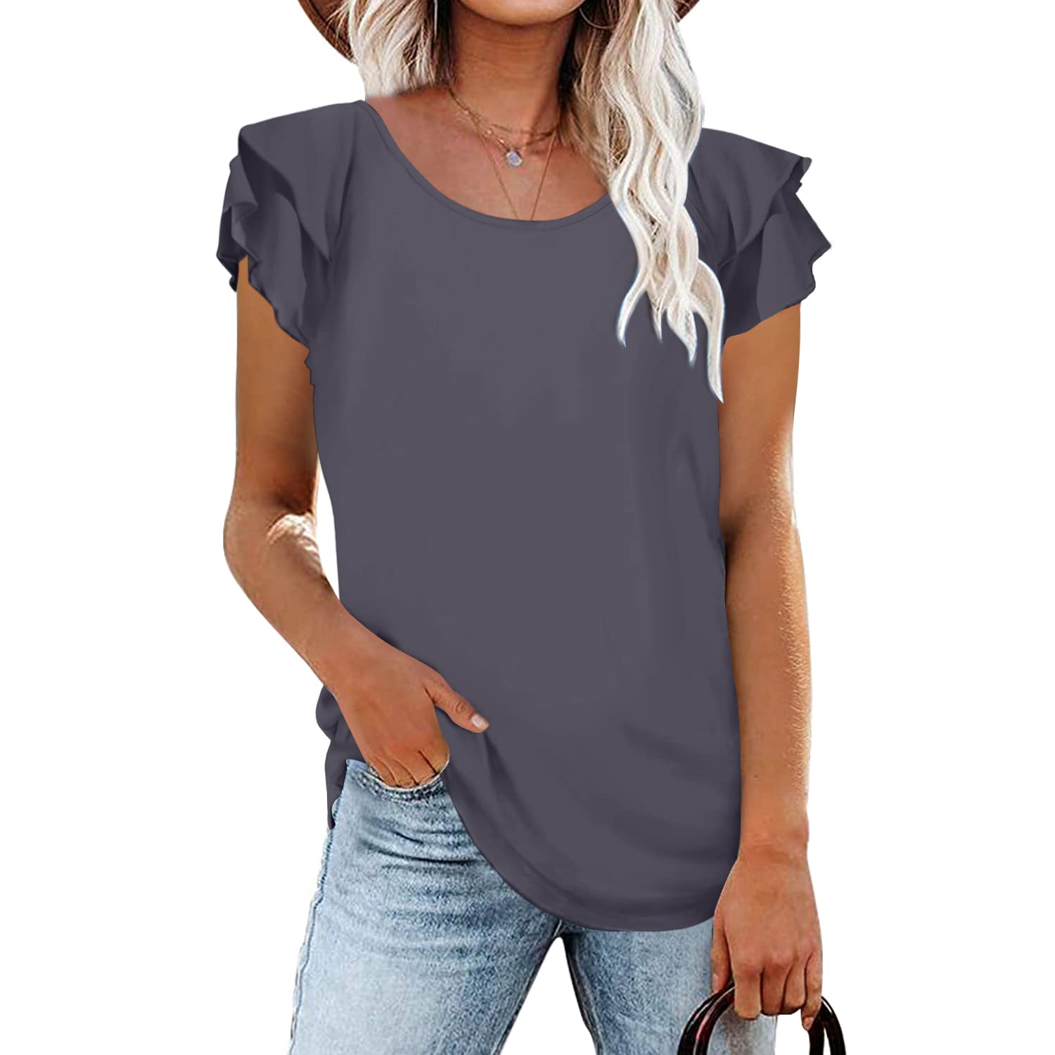 BESFLY Women's Summer V-Neck T-Shirt - Casual Long Sleeve Blouse with Puff Sleeves, Elegant Tunic Top for Work, Date Night & Outdoor Activities