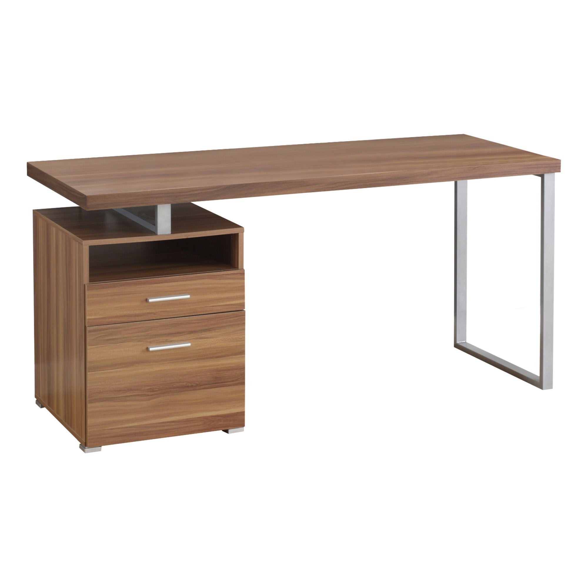 60L Office Series Walnut & Silver Metal Storage Cabinet – Perfect for Home Office, Living Room, and Workspace Organization