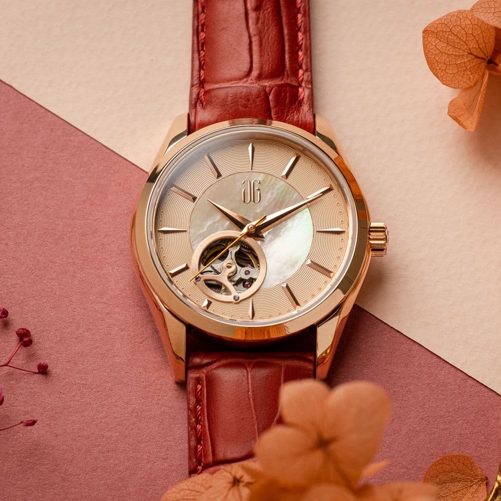 Aries Gold Goldex 8023 Women's Red Leather Strap Watch - Elegant Rose Gold Case - Perfect for Office, Party & Everyday Wear