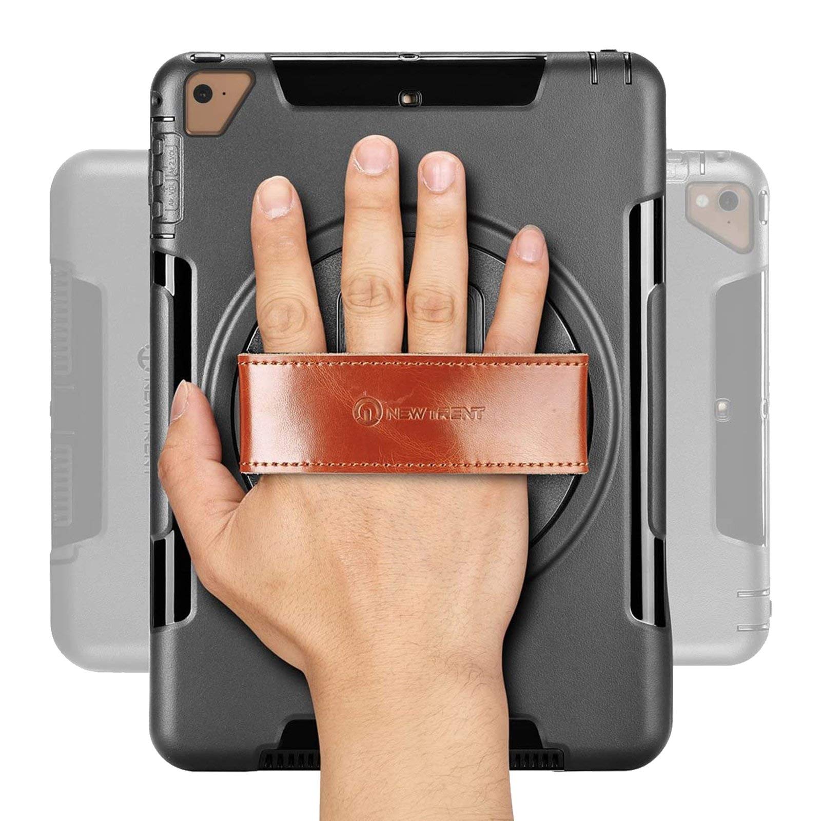 Shockproof iPad Case for iPad 5th/6th Gen, iPad Air 2 & iPad Pro 9.7 - Full Body Protection with Rotating Stand, Built-in Screen Protector & Premium Leather Hand Strap - Heavy Duty Protective Cover for Work, Travel & School Use